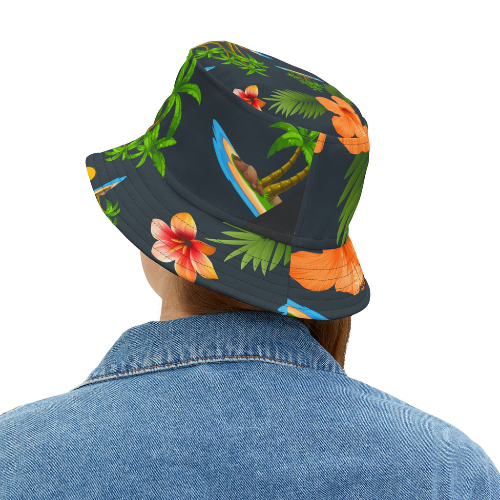 Anchor & Horizon Blue Tropical Nautical Bucket Hat – By Christian Surf Wear | Vibrant AOP Floral Vacation Hat, Beachwear & Travel Accessory