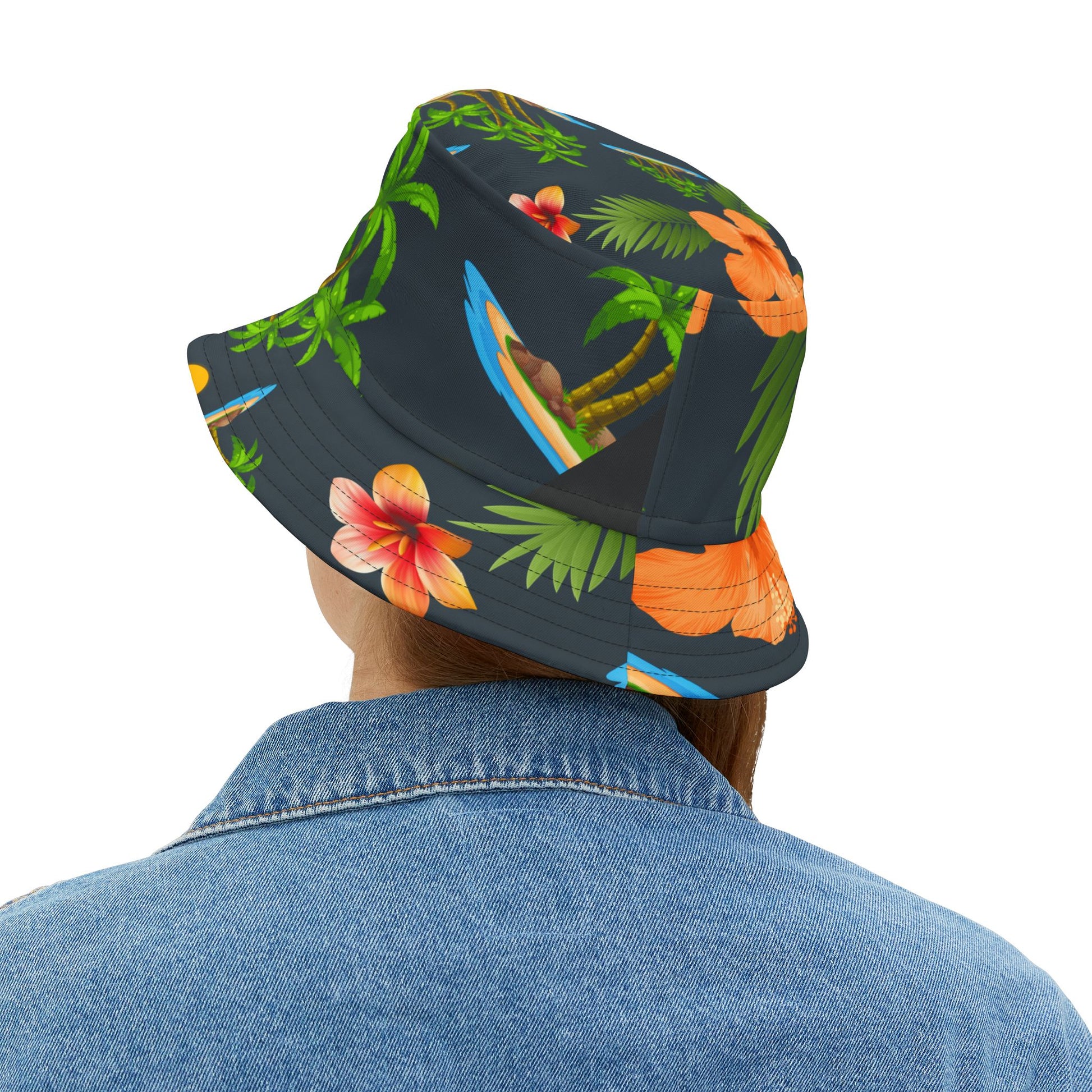 Anchor & Horizon Blue Tropical Nautical Bucket Hat – By Christian Surf Wear | Vibrant AOP Floral Vacation Hat, Beachwear & Travel Accessory