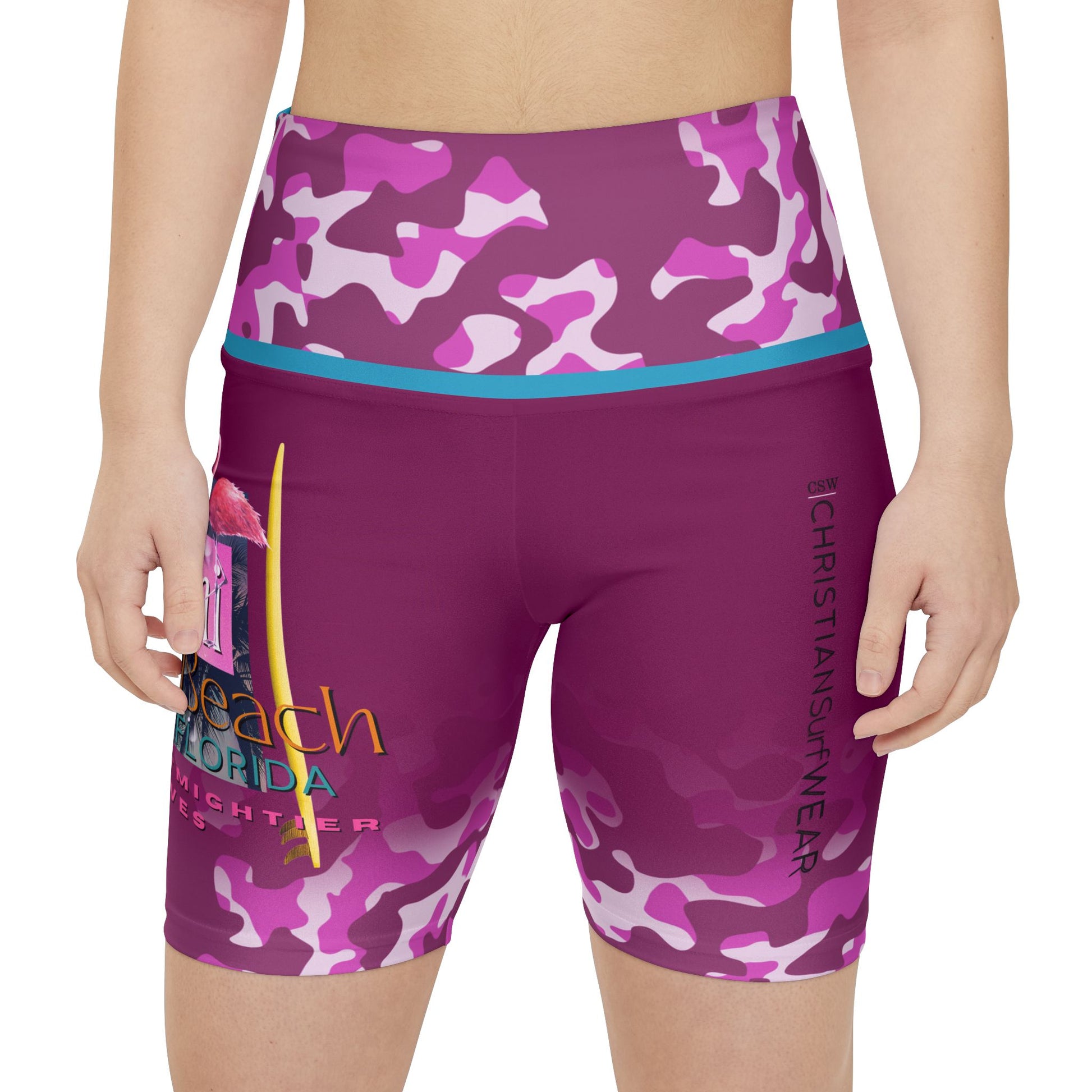 Christian Surf Wear Vintage Militant Miami Beach Themed Women's Workout Shorts – Perfect for Fitness & Faith, Activewear, Exercise, Summer, Beach Vacation