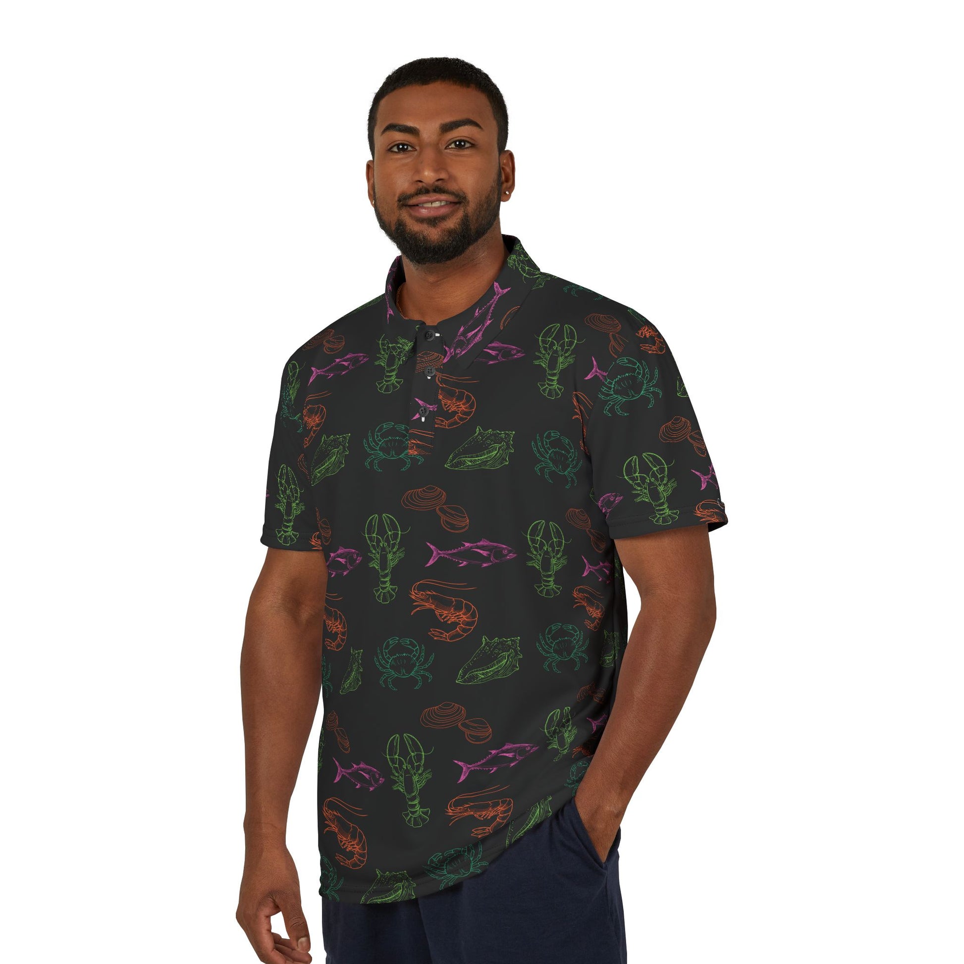 Christian Surf Wear Vibrant Sea Life Graphic Fishing Shirt Print Unisex Polo Shirt | Casual Summer Style, Beachwear, Gift for Seafood Lovers, Unique Graphic Tee