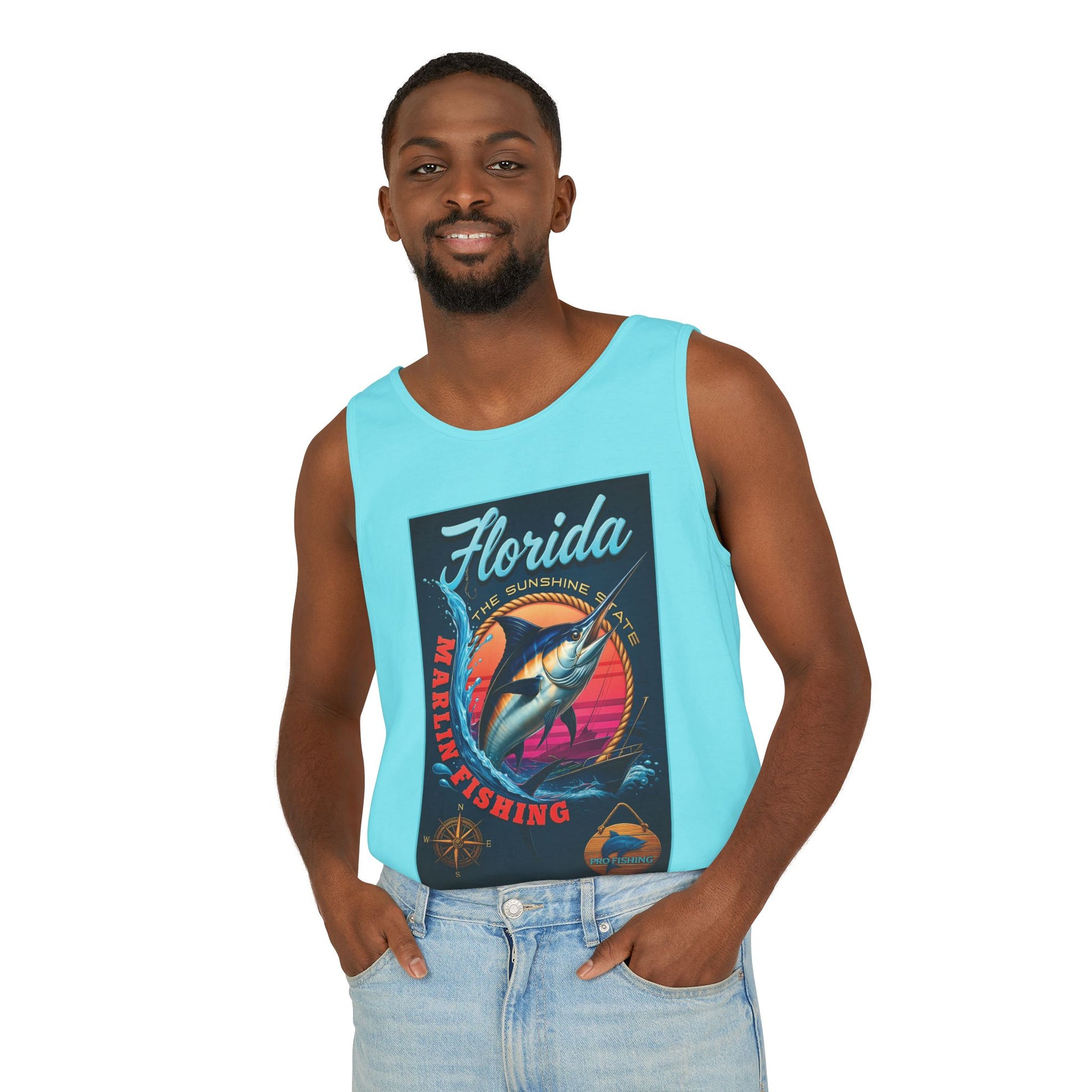 Surf wear  Vintage Florida Fishing Graphic Tank Top, Unisex Summer Top, Beachwear, Surfing Apparel, Vacation Outfit, Gift for Fishermen