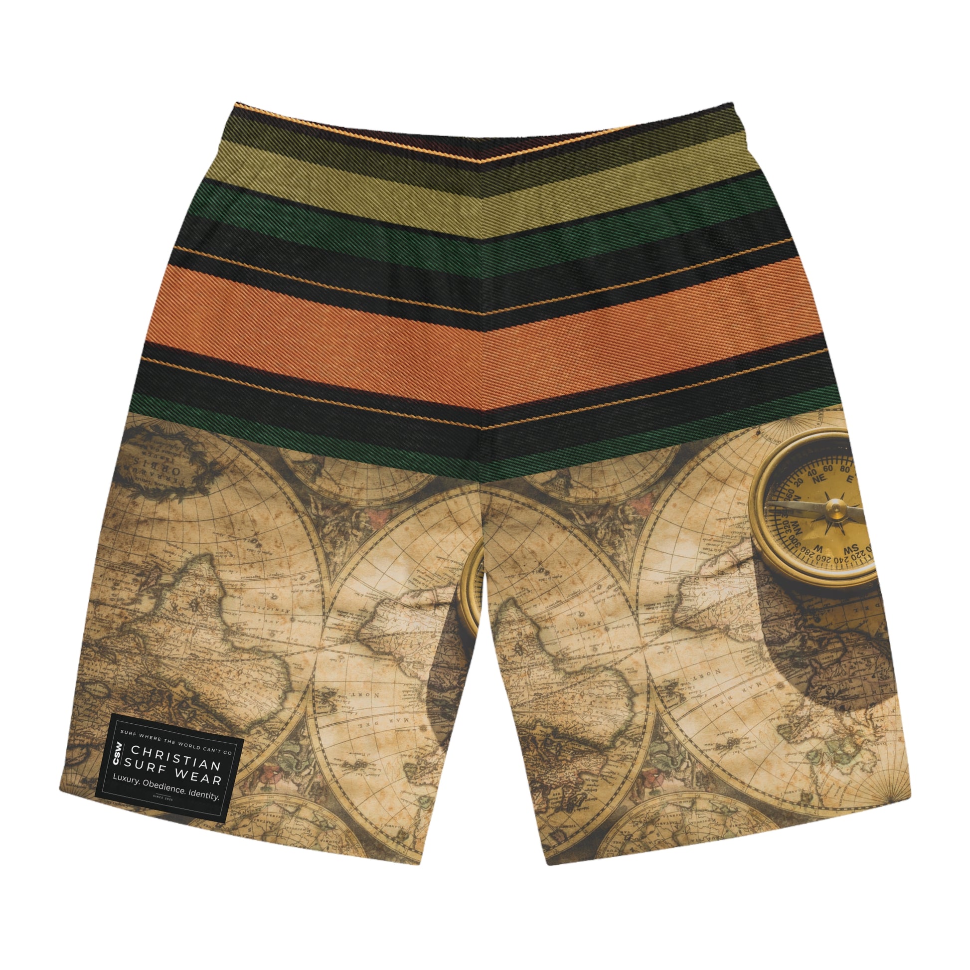 Global Adventure Men's Board Shorts, Travel Style Swim Trunks, Beachwear, Summer Vibes, Gift for Travelers, Vacation Essentials