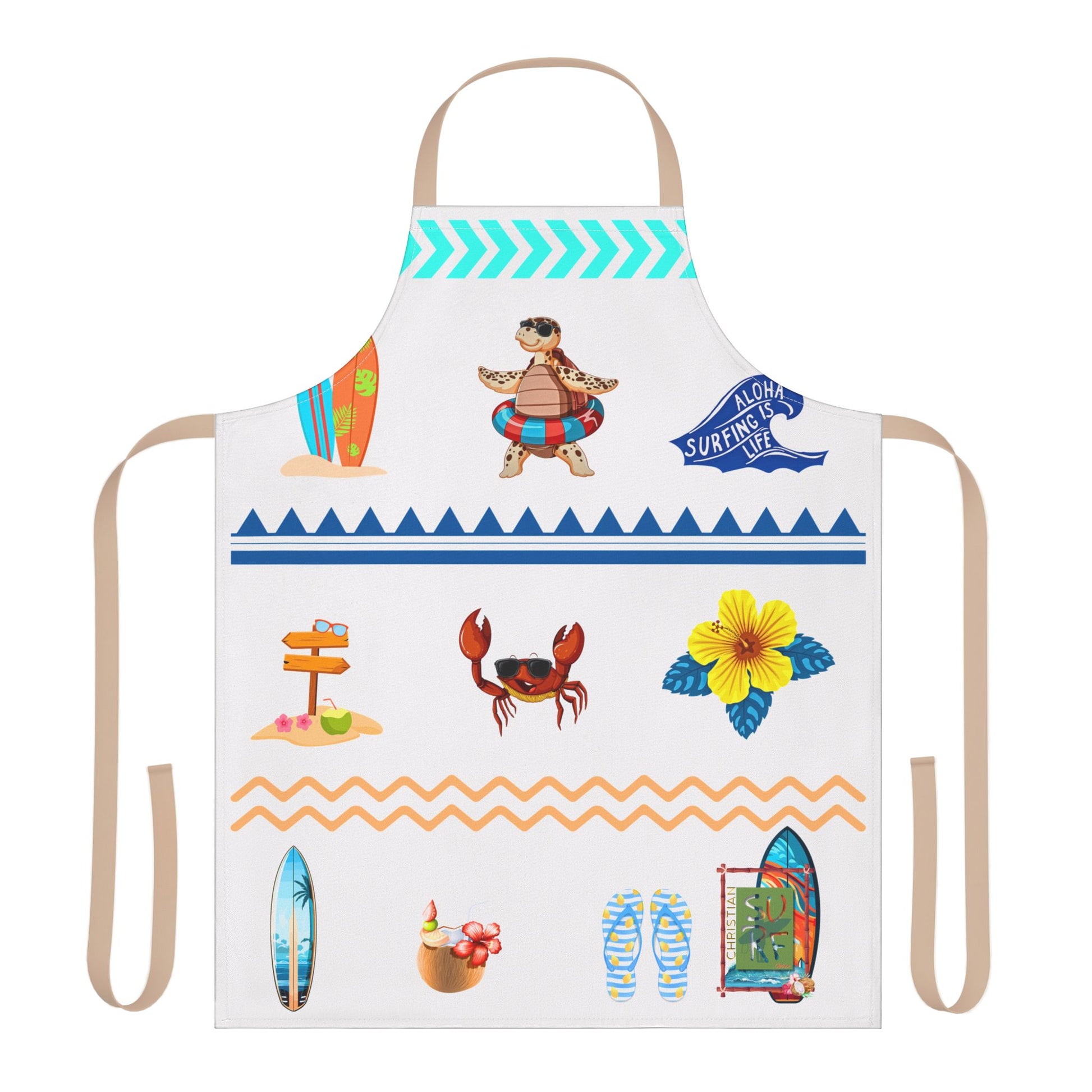 Christian Surf Wear Fun Colorful Beach-Themed Apron,Straps  come in different Colors get them all Fun Cooking Apron, Summer BBQ Gift, Unique Kitchen Accessory, Great for Grilling or Baking