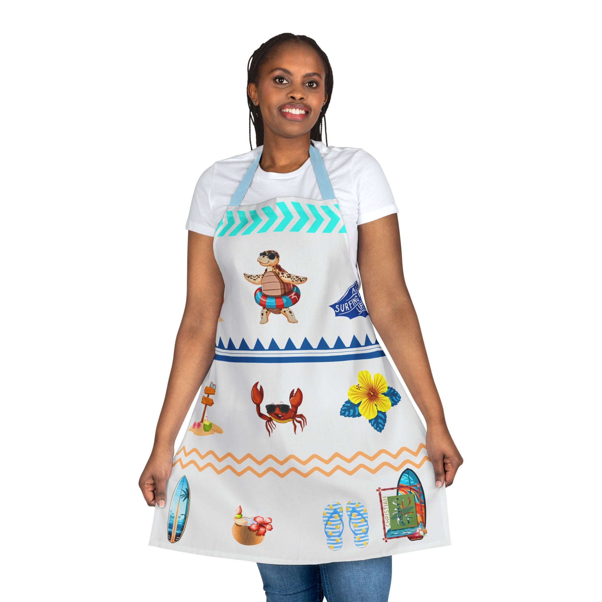 Christian Surf Wear Fun Colorful Beach-Themed Apron,Straps  come in different Colors get them all Fun Cooking Apron, Summer BBQ Gift, Unique Kitchen Accessory, Great for Grilling or Baking