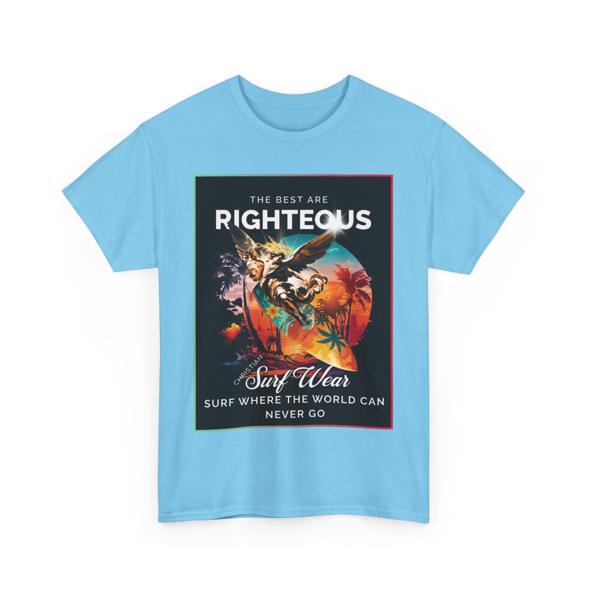 Angle at Work Surf Wear Vintage Beach Graphic - Angle riding a Surfboard Graphic Surfing Righteous Unisex Heavy Cotton Tee, Beachwear, Christian T-Shirt, Summer Fashion, Casual Style, Gift for Surfers