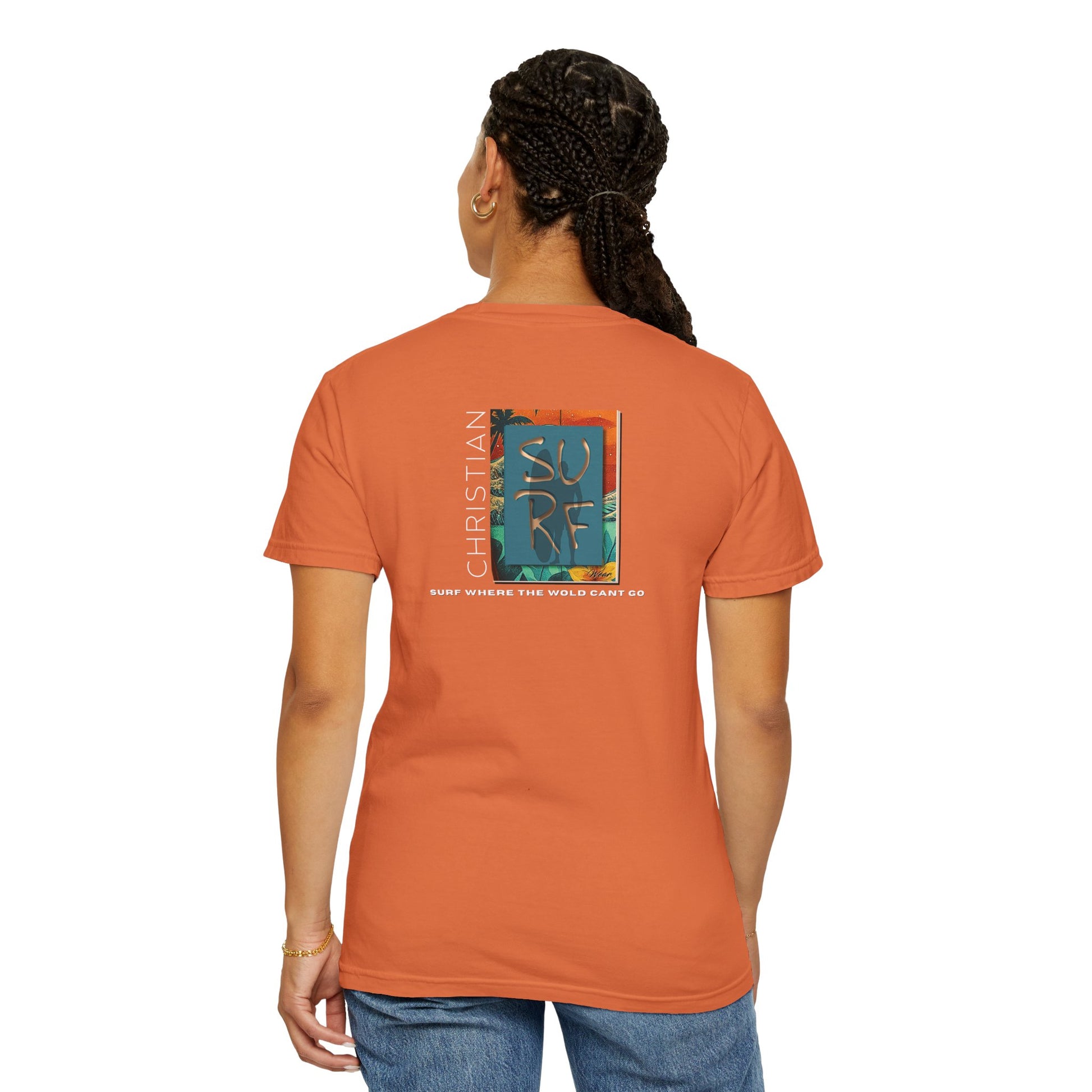 Street Wear Vintage Surf Board Graphic Art Work Unisex T-Shirt - Christian Surf Wear 'Move By Faith' Collection