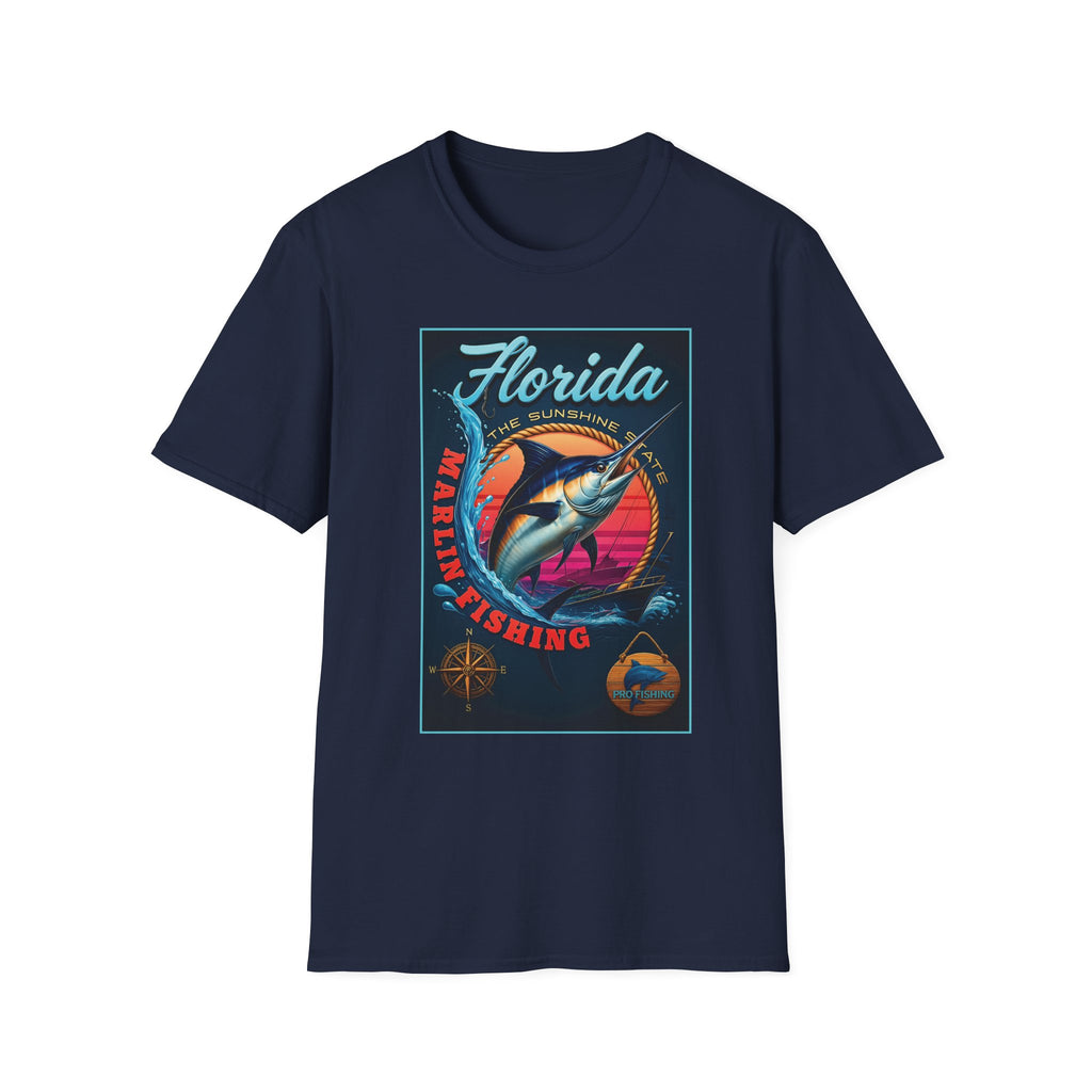 Marlin Graphic Dominion Deep - Unisex Softstyle T-Shirt Florida Marlin Fishing Tee Surfwear | Christian Ocean Apparel, Bold Pursuit Prophetic Vision Divine