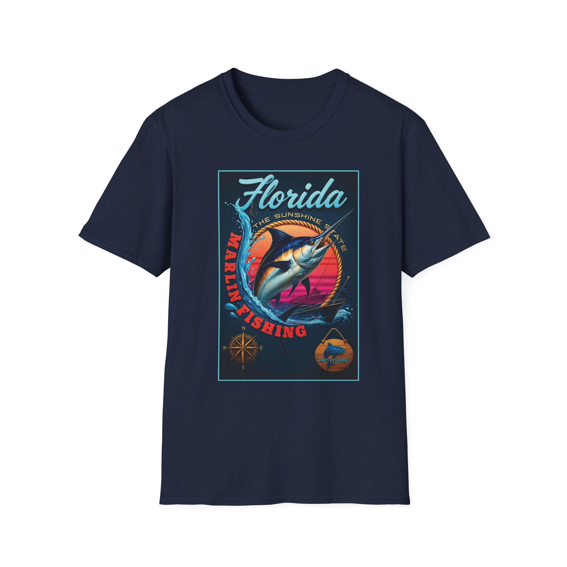Marlin Graphic Dominion Deep - Unisex Softstyle T-Shirt Florida Marlin Fishing Tee Surfwear | Christian Ocean Apparel, Bold Pursuit Prophetic Vision Divine