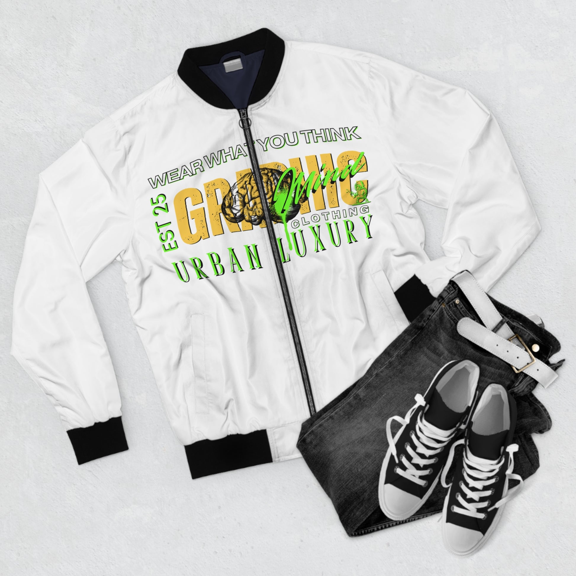 Men's Bomber Jacket - Urban Luxury Praying for Jamaica Design