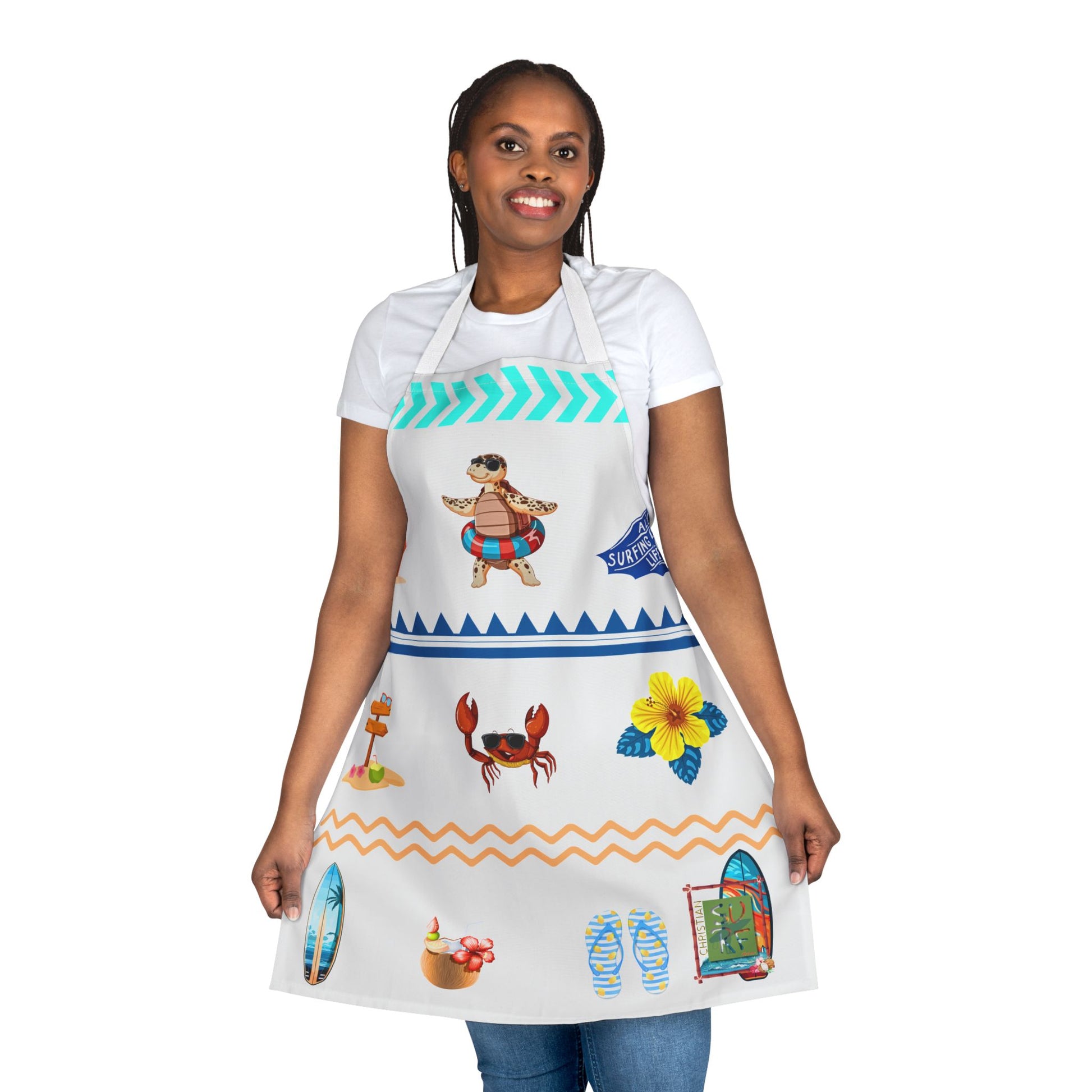 Christian Surf Wear Fun Colorful Beach-Themed Apron,Straps  come in different Colors get them all Fun Cooking Apron, Summer BBQ Gift, Unique Kitchen Accessory, Great for Grilling or Baking