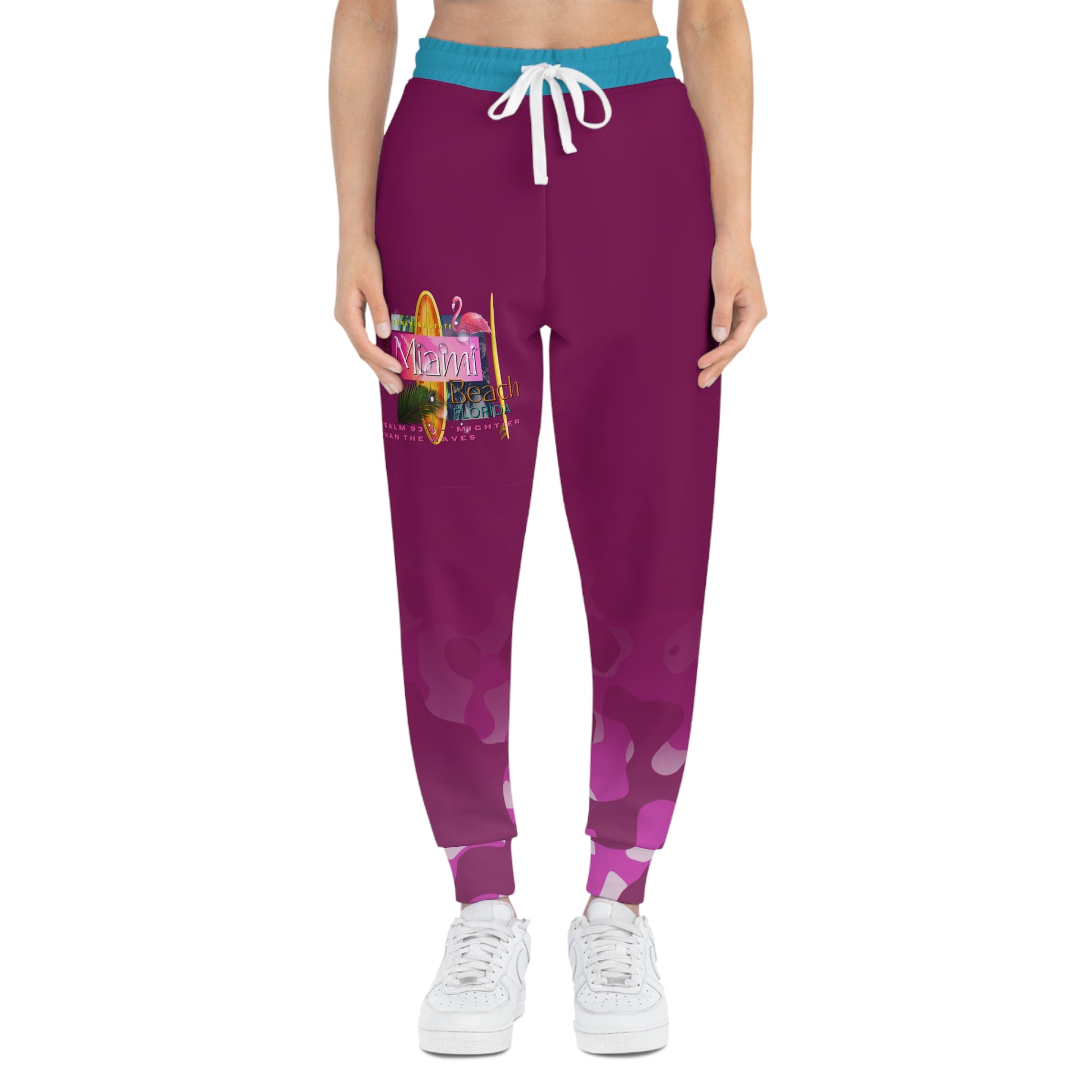 Christian Surf Wear Vintage Militant Vibrant Miami-Inspired Athletic Joggers, Trendy Activewear, Fitness Pants, Surf Style Bottoms, Casual Joggers, Comfortable Lounge Wear