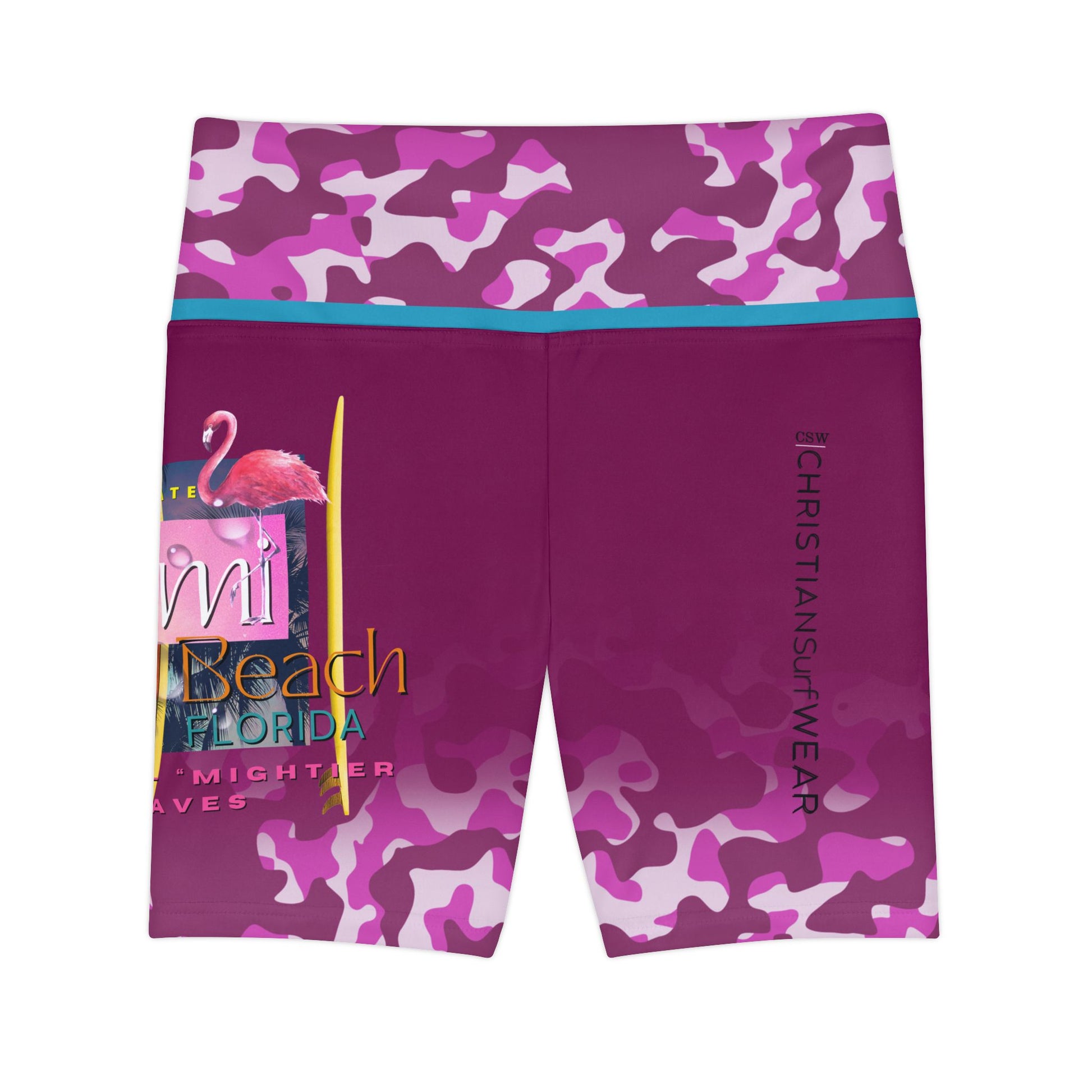 Christian Surf Wear Vintage Militant Miami Beach Themed Women's Workout Shorts – Perfect for Fitness & Faith, Activewear, Exercise, Summer, Beach Vacation