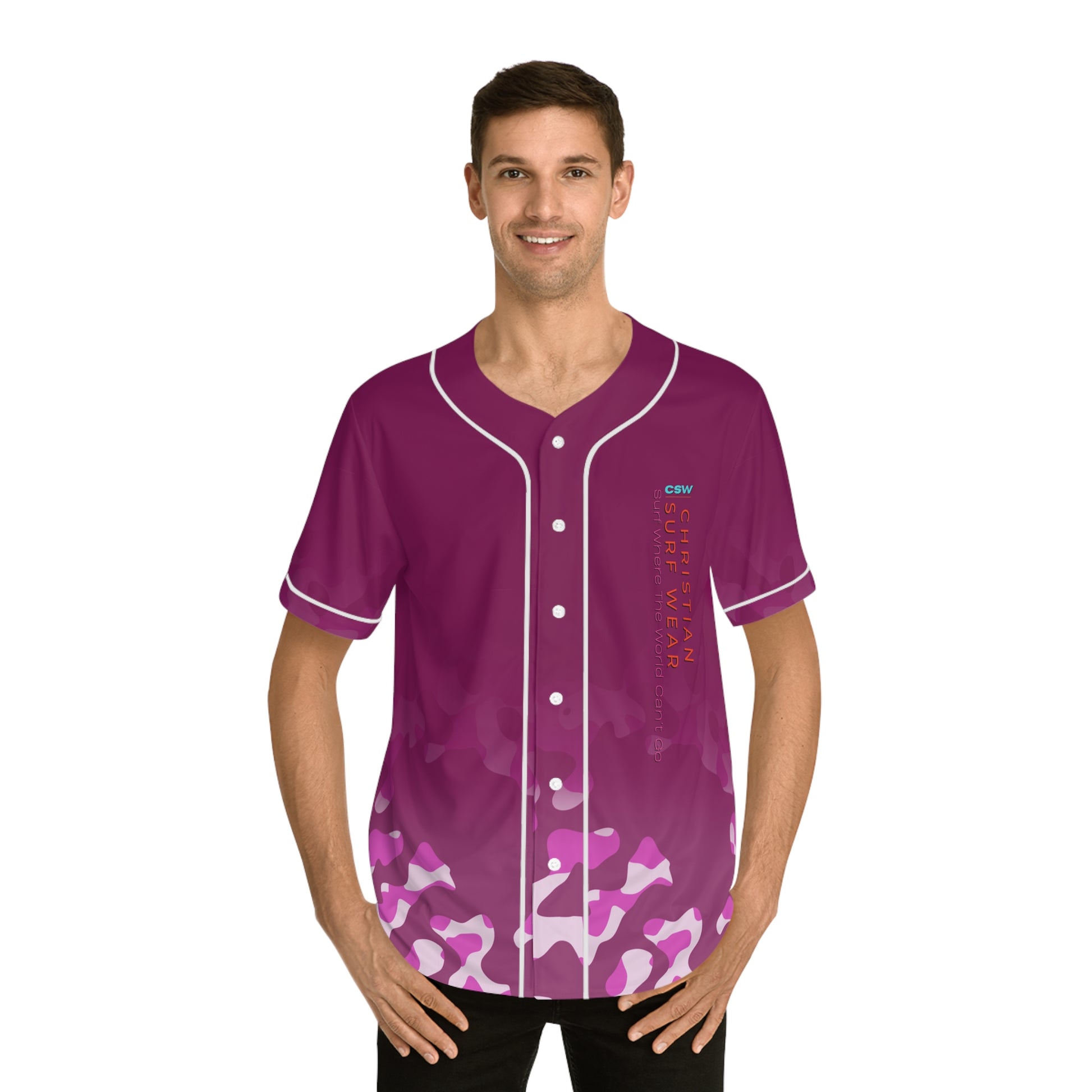 Christian Surf Wear Vibrant Men's Baseball Jersey – Miami Beach Vibe, Casual Wear for Sports Lovers, Summer Outings, Beach Days, Christian Apparel