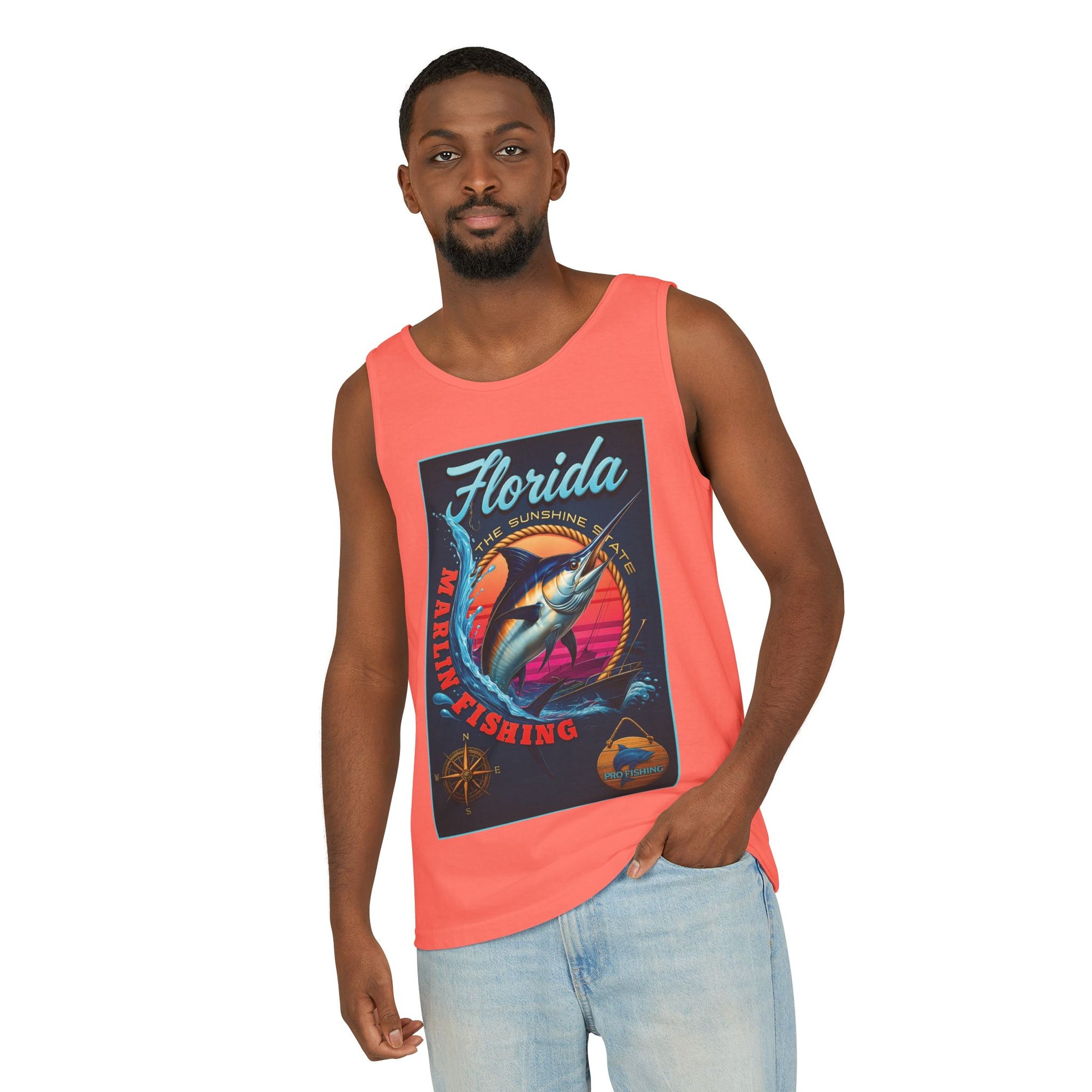 Surf wear  Vintage Florida Fishing Graphic Tank Top, Unisex Summer Top, Beachwear, Surfing Apparel, Vacation Outfit, Gift for Fishermen