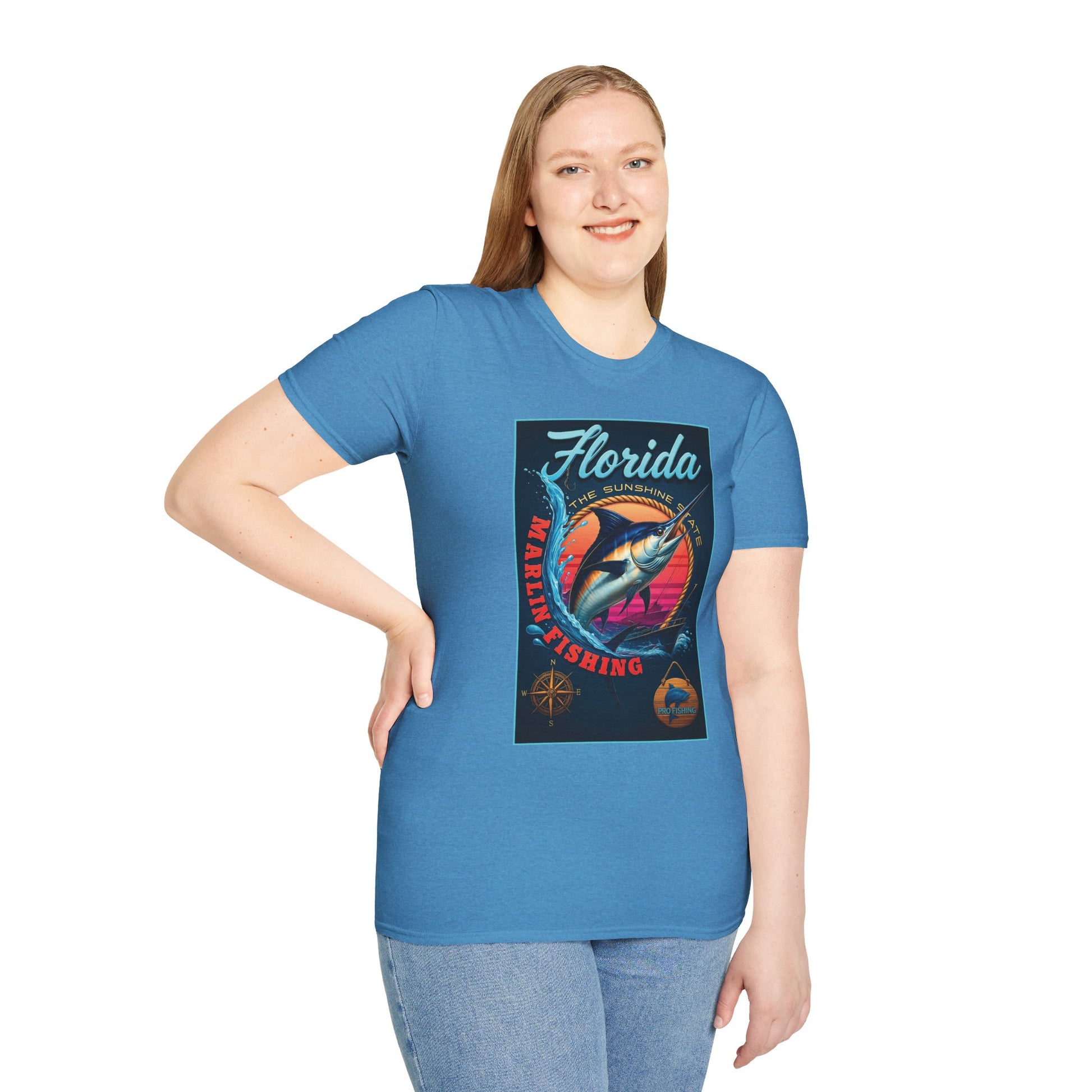 Marlin Graphic Dominion Deep - Unisex Softstyle T-Shirt Florida Marlin Fishing Tee Surfwear | Christian Ocean Apparel, Bold Pursuit Prophetic Vision Divine