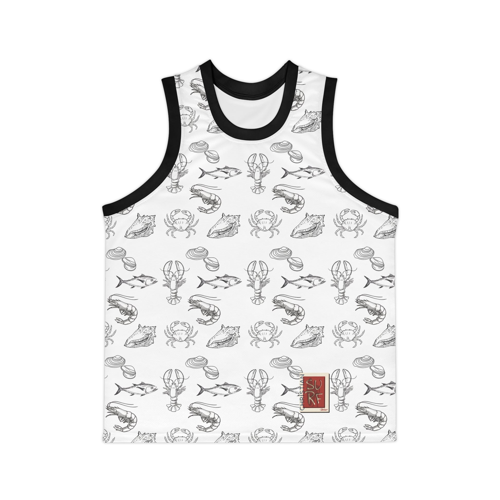 Christian Surf Wear Crab, Lobster, Clam, and Fish Graphic Unisex Nautical-Themed Basketball Jersey, Unique Sportswear, Beachwear, Gift for Athletes, Summer Style