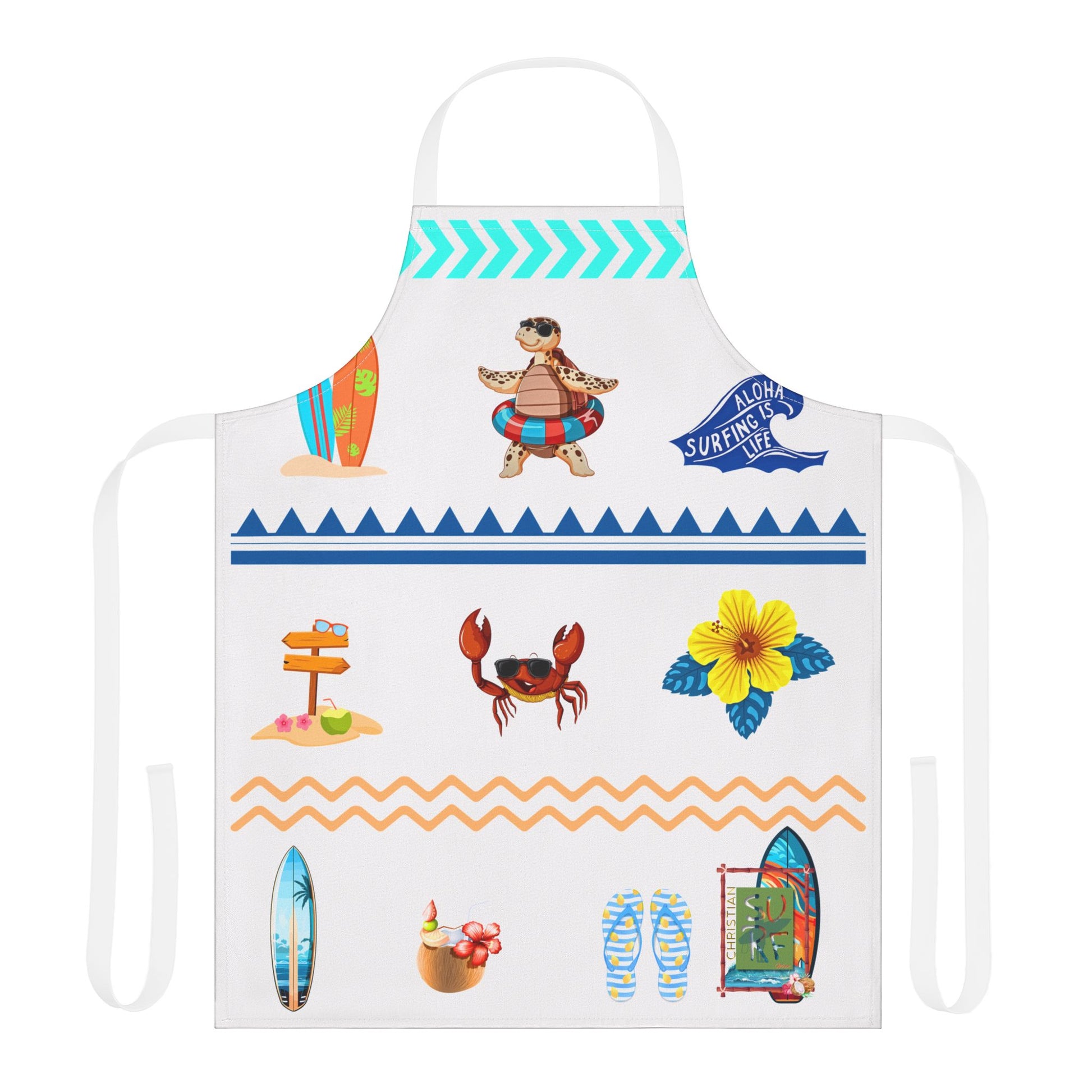 Christian Surf Wear Fun Colorful Beach-Themed Apron,Straps  come in different Colors get them all Fun Cooking Apron, Summer BBQ Gift, Unique Kitchen Accessory, Great for Grilling or Baking