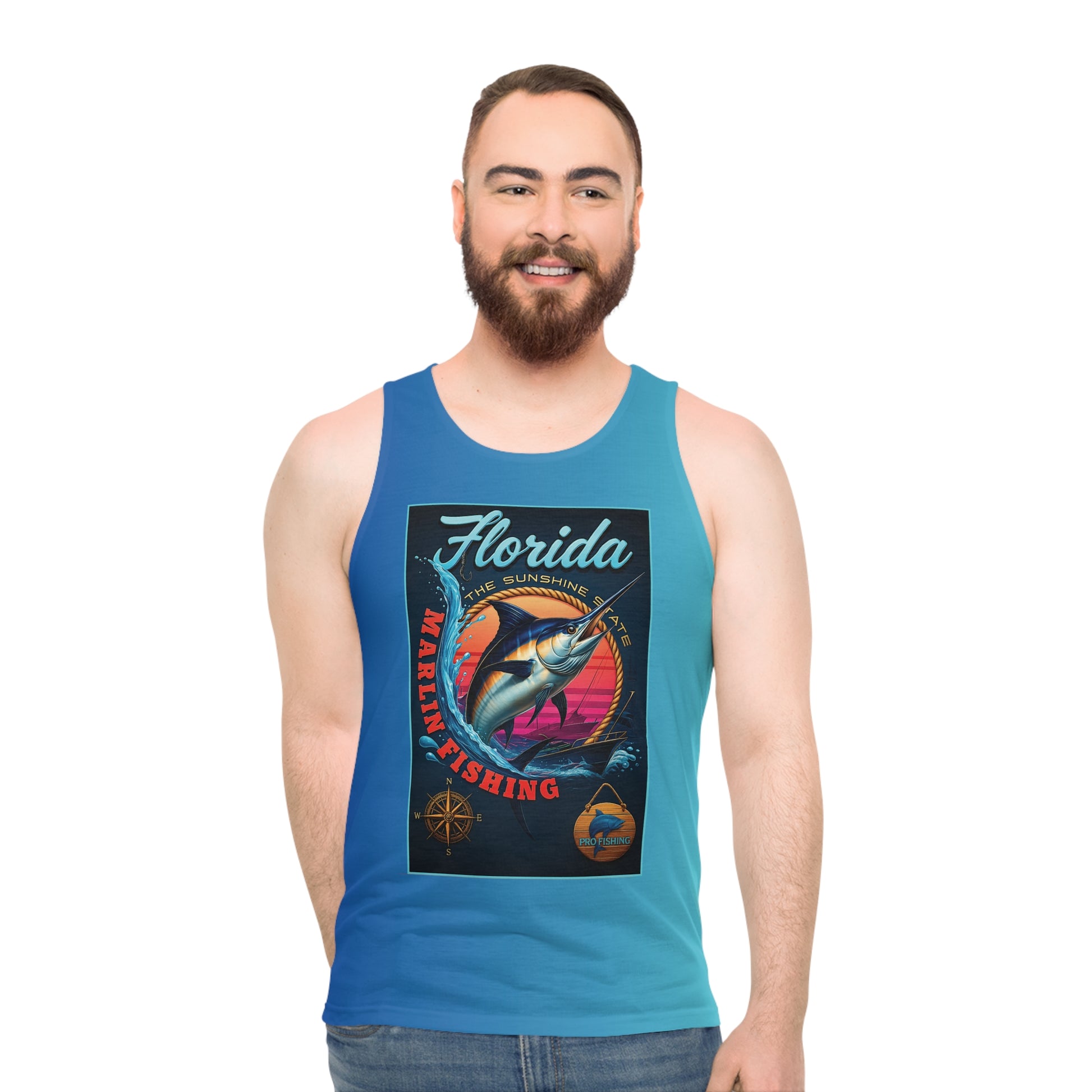 Christian Surf Wear Florida Marlin Fishing & Surf Unisex Tank Top, Summer Beachwear, Casual Outdoor Top, Gift for Fishermen, Vacation Apparel, Surfing Gear
