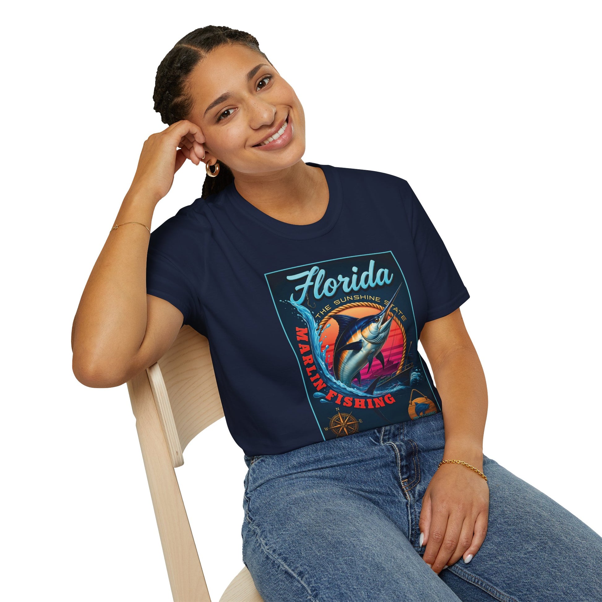 Marlin Graphic Dominion Deep - Unisex Softstyle T-Shirt Florida Marlin Fishing Tee Surfwear | Christian Ocean Apparel, Bold Pursuit Prophetic Vision Divine