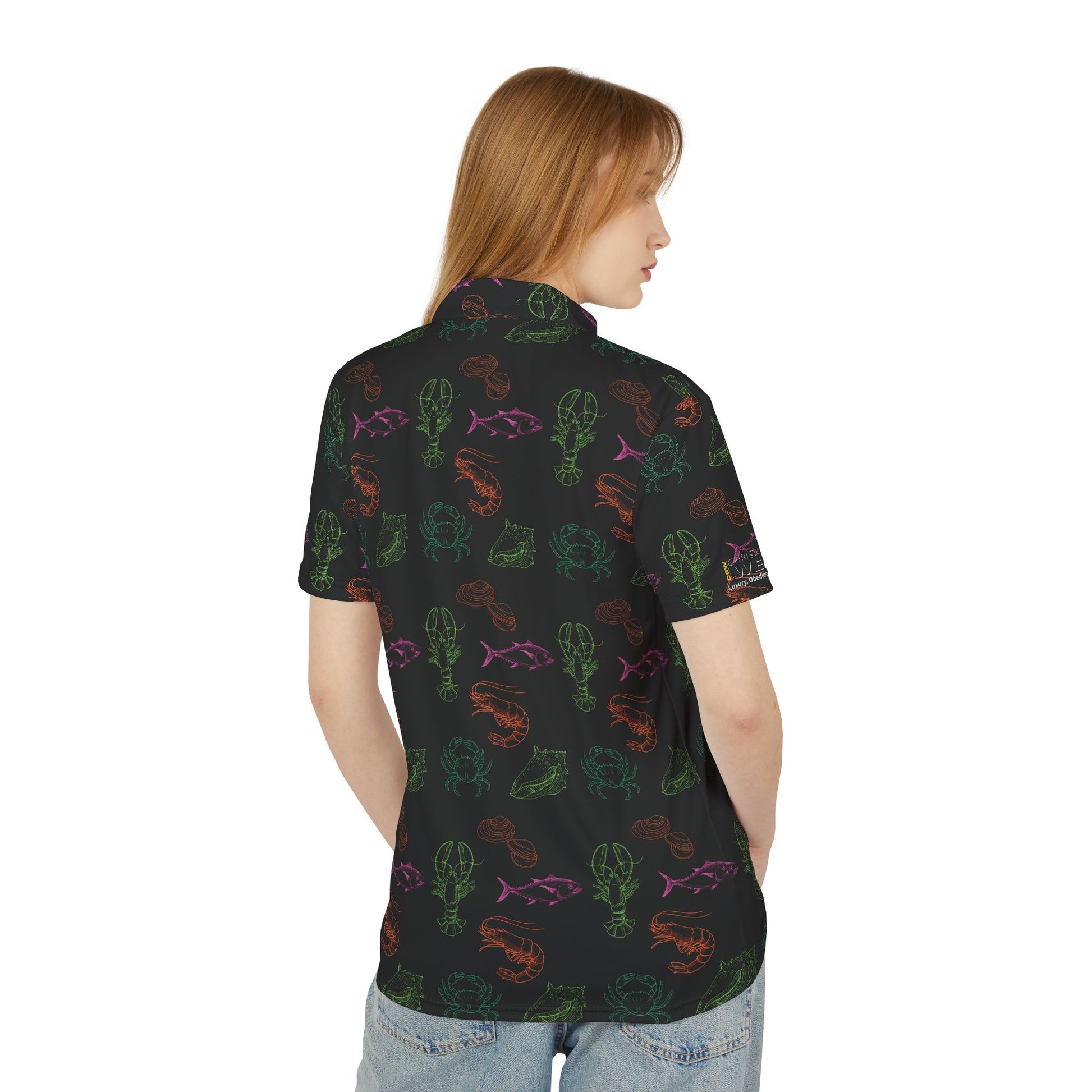 Christian Surf Wear Vibrant Sea Life Graphic Fishing Shirt Print Unisex Polo Shirt | Casual Summer Style, Beachwear, Gift for Seafood Lovers, Unique Graphic Tee