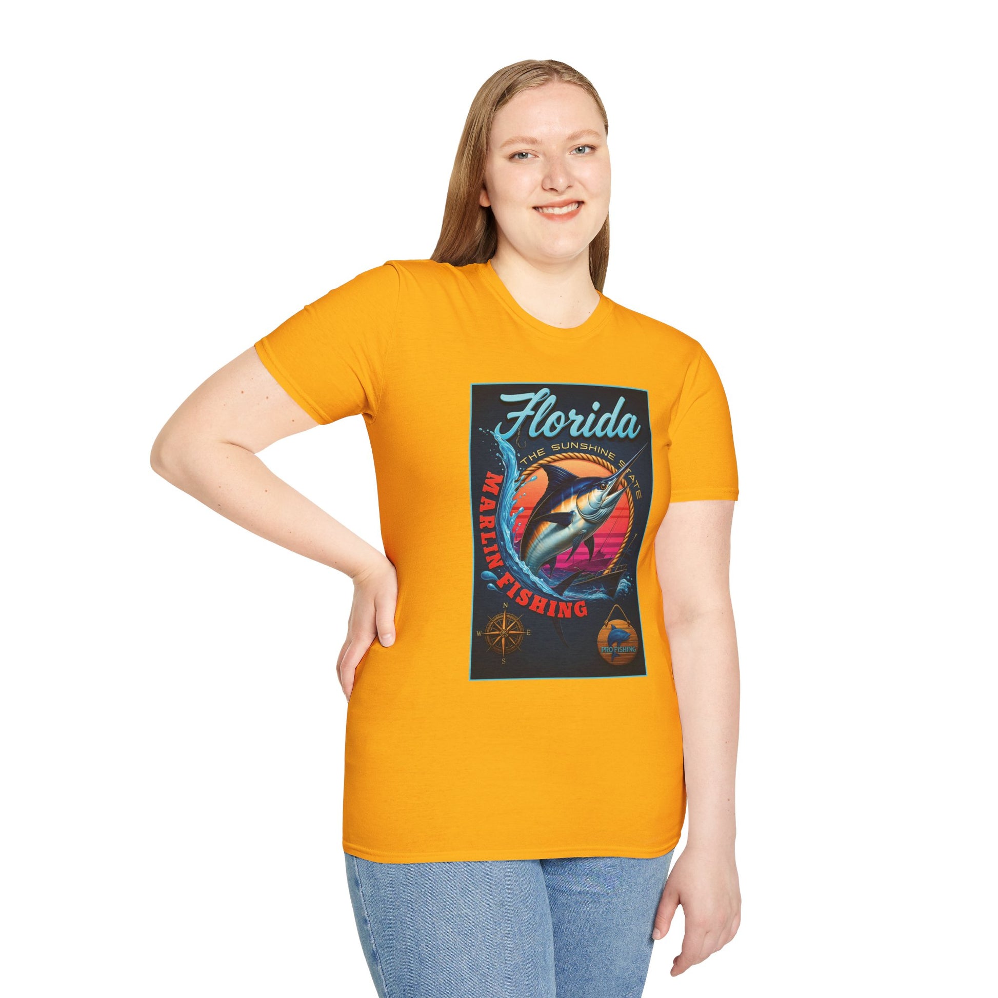 Marlin Graphic Dominion Deep - Unisex Softstyle T-Shirt Florida Marlin Fishing Tee Surfwear | Christian Ocean Apparel, Bold Pursuit Prophetic Vision Divine