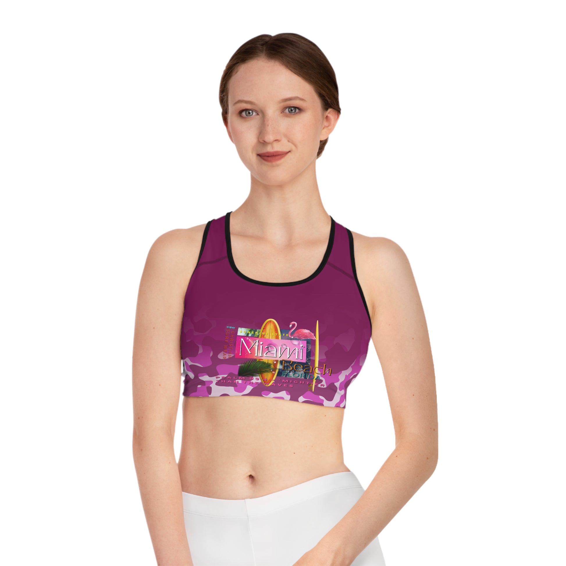 Christian Surf Wear Vintage Militant Miami Beach Camo Sports Bra