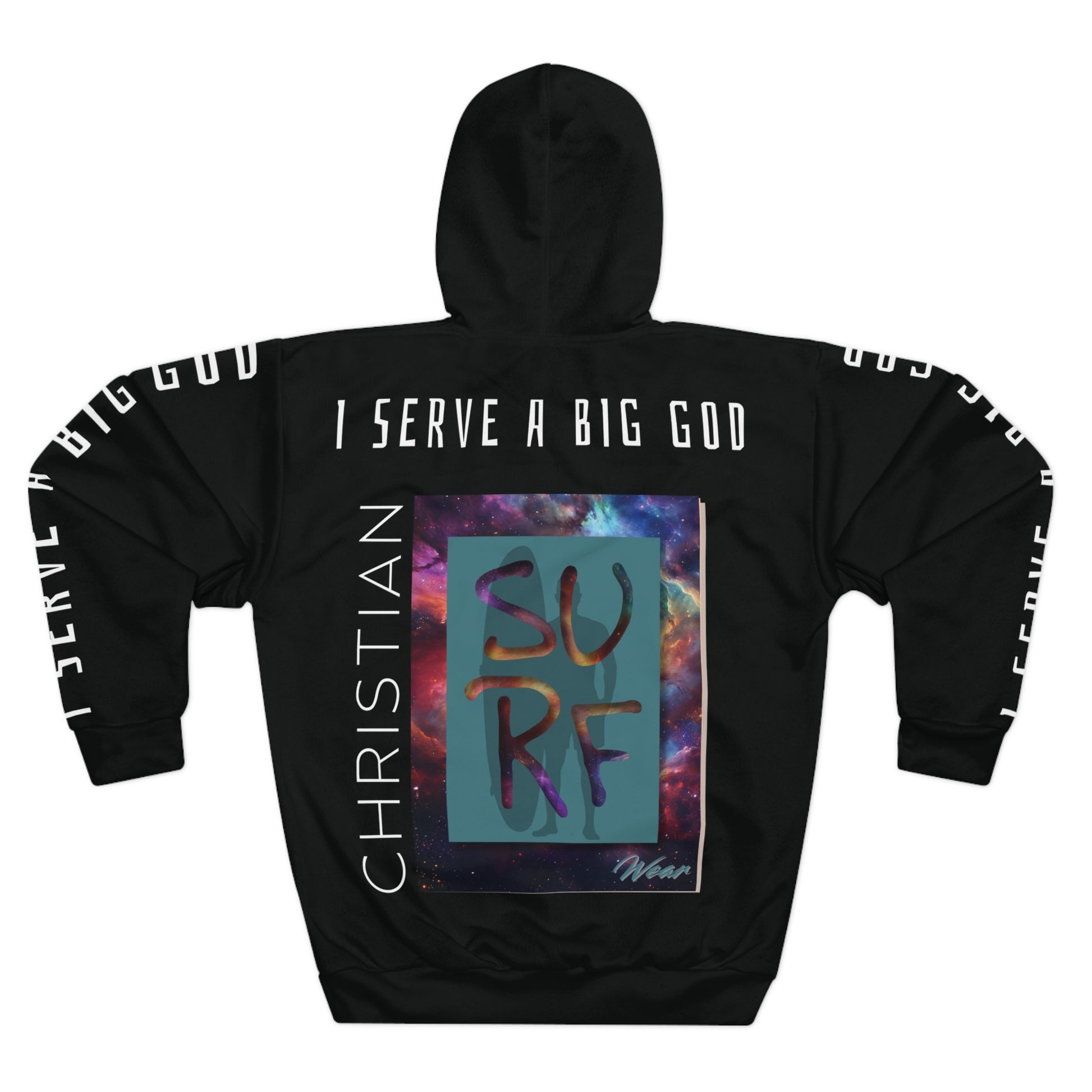 Prophetic Surf Style Unisex Pullover Hoodie | Angel Drop Art Shirt, Galaxy Graphic, Streetwear for Believers | I Serve a Big God Faith