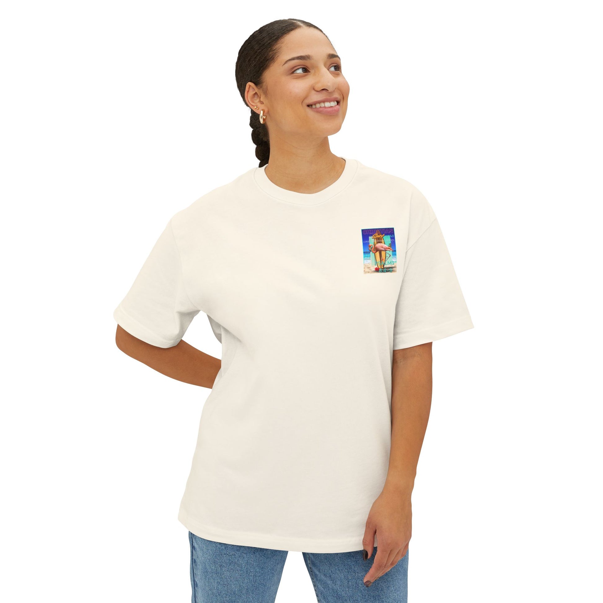 Christian Surf Wear Retro Vibrant-Inspired Unisex Oversized Boxy Tee, Beach Vibes, Faith Apparel, Summer Wear, Casual Christian Fashion