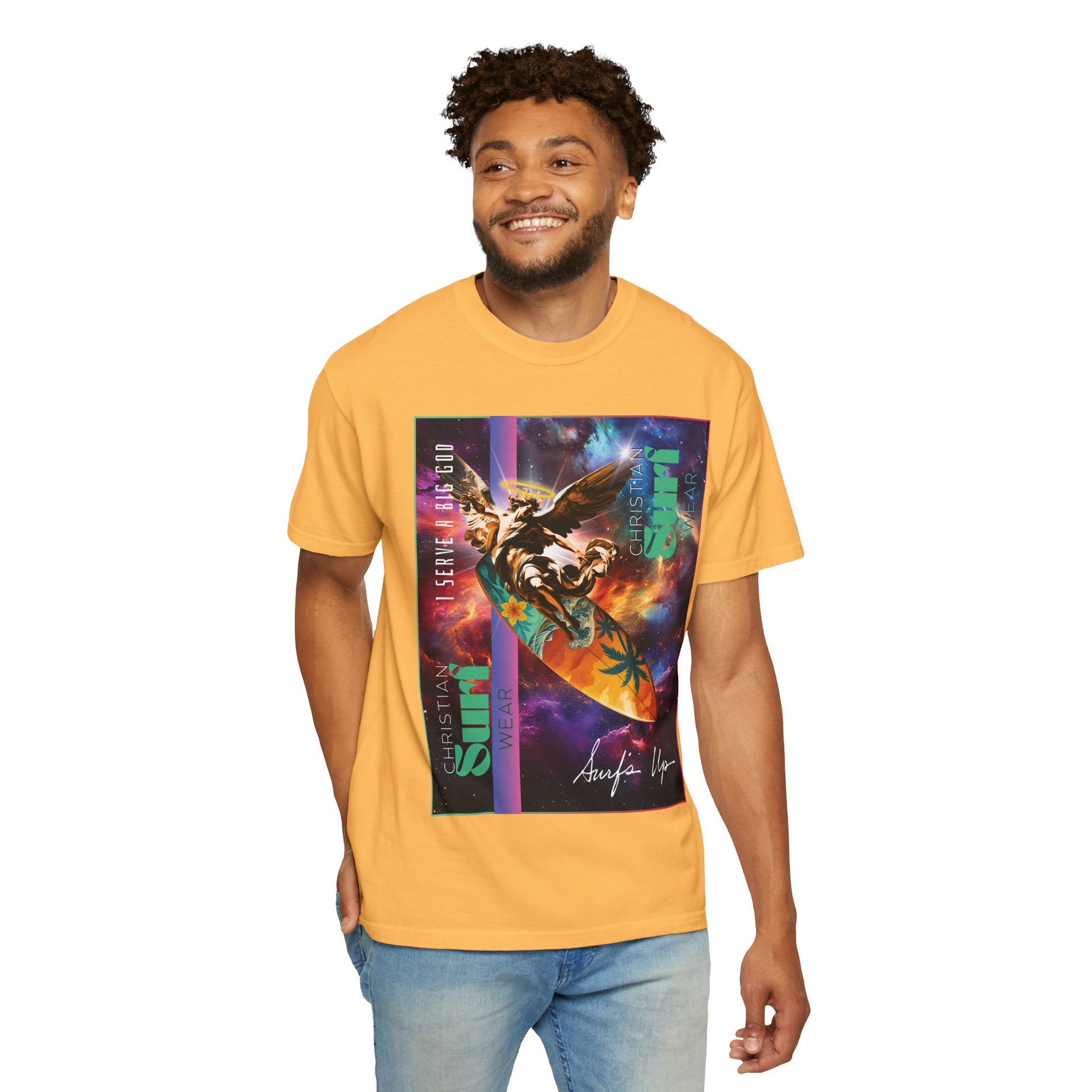 Christian Surf Wear Vibrant Surfing T-Shirt, Stylish Beachwear, Unisex Graphic Tee, Summer Outfit, Gift for Surfers, Casual Wear, Colorful Apparel
