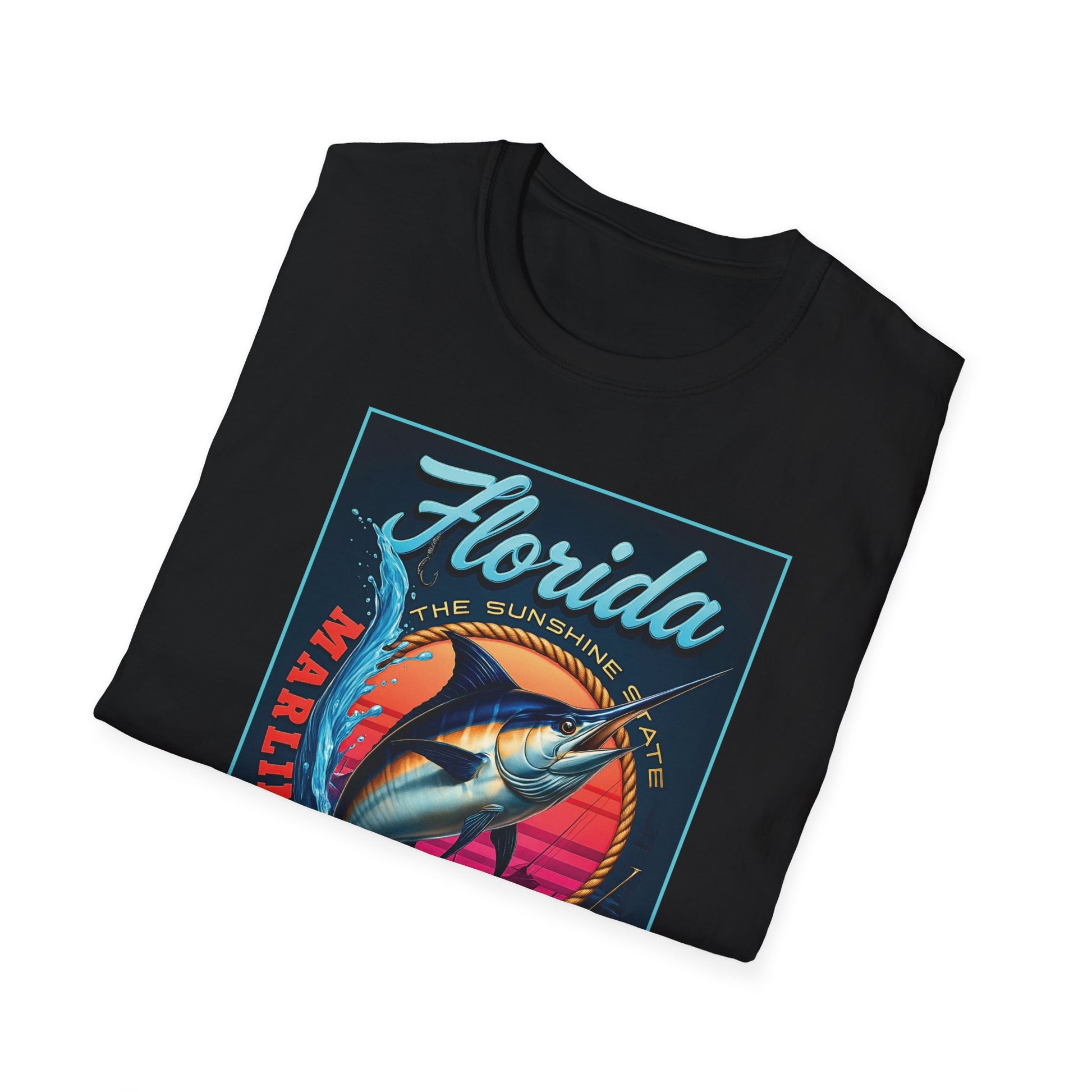 Marlin Graphic Dominion Deep - Unisex Softstyle T-Shirt Florida Marlin Fishing Tee Surfwear | Christian Ocean Apparel, Bold Pursuit Prophetic Vision Divine