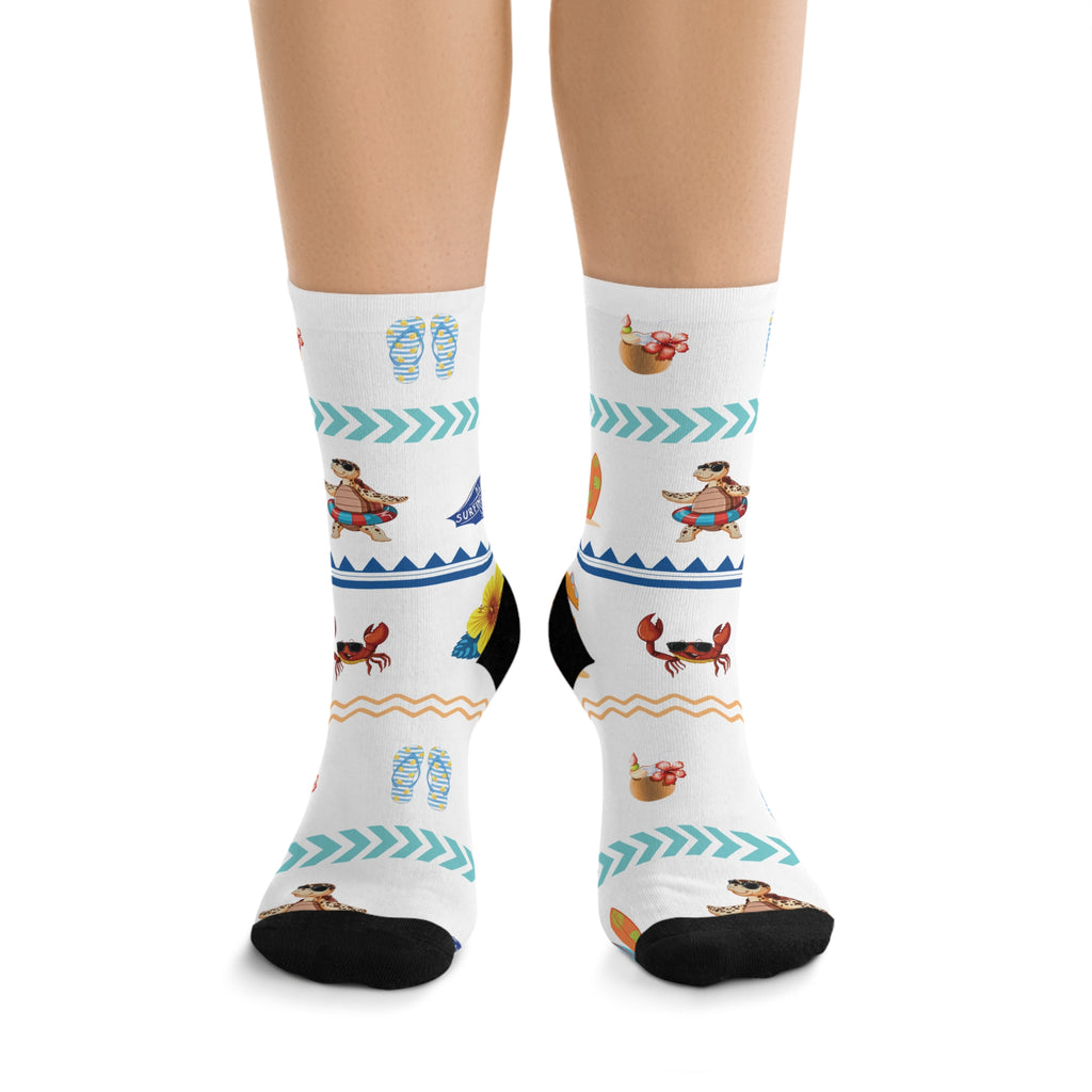 Christian Surf Wear Fun Beach-Vibes Themed Recycled Poly Socks | Fun Summer Footwear, Eco-Friendly Gifts, Casual Everyday Use, Vacation Accessories, Unique Party Favors
