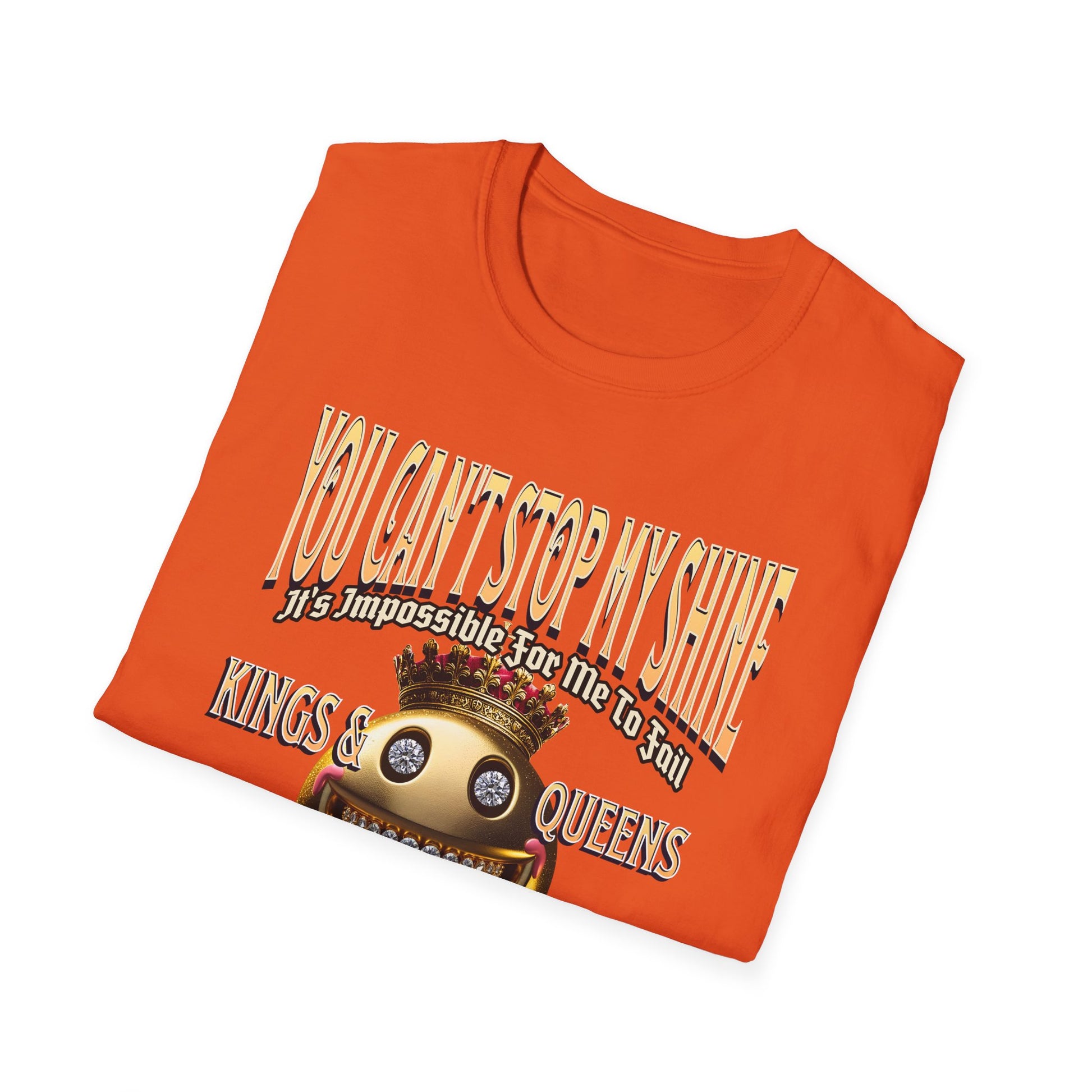 By the Bay Orange Kingdom Confidence Graphic Gold Happy Face Emoji Unisex T-Shirt: You Can’t Stop My Shine Tee, With GOD On My Side, Premium Casual-Tee