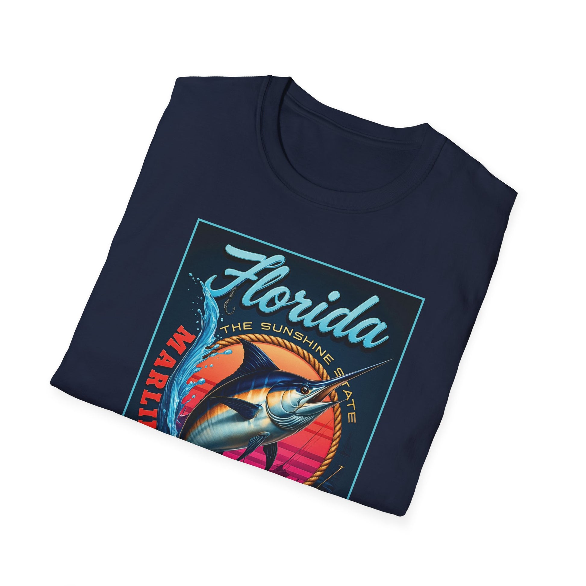 Marlin Graphic Dominion Deep - Unisex Softstyle T-Shirt Florida Marlin Fishing Tee Surfwear | Christian Ocean Apparel, Bold Pursuit Prophetic Vision Divine