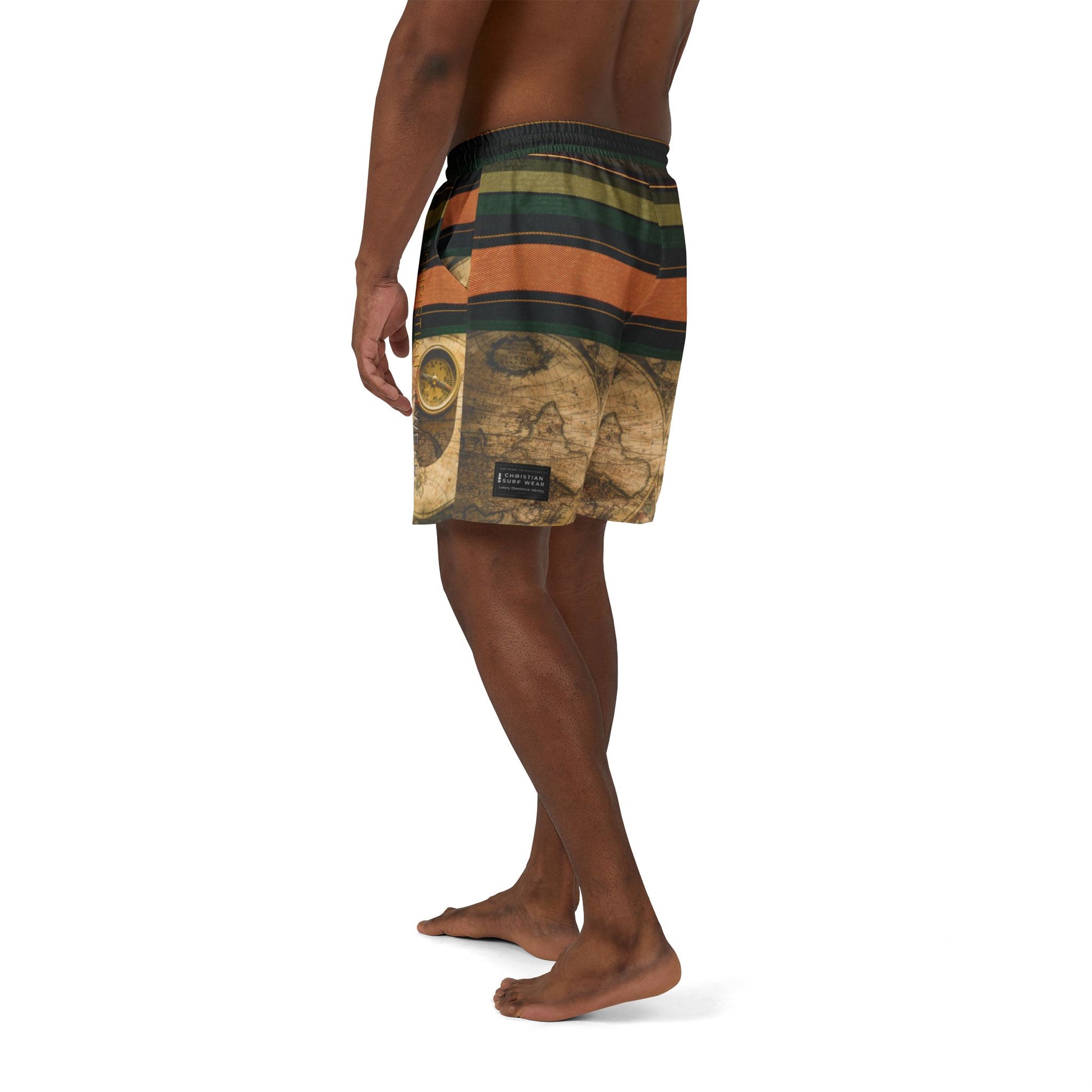 Christian Surf Wear Vintage Map Print Swim Shorts, Unisex Summer Swimwear, Beachwear, Vacation Essentials, Tourists Gift, Adventure Ready