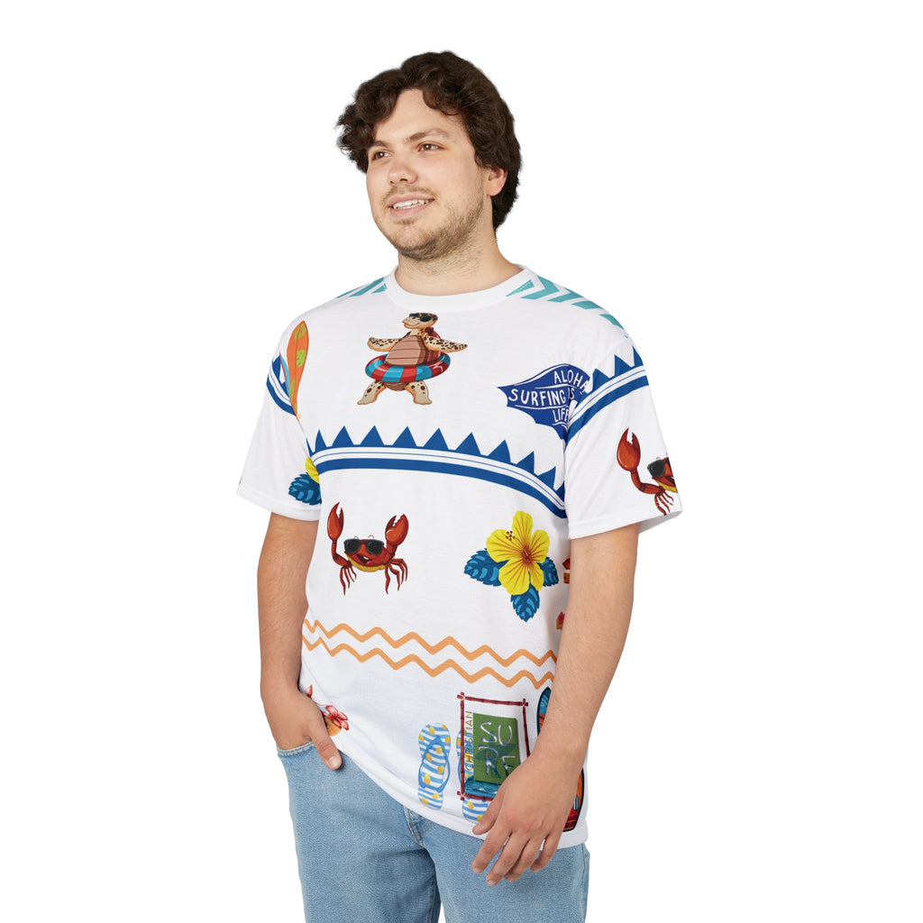 Christian Surf Wear Aloha Surfboard Vibrant Beach Vibe Day Wear Tee - Unisex Tropical Beach T-Shirt