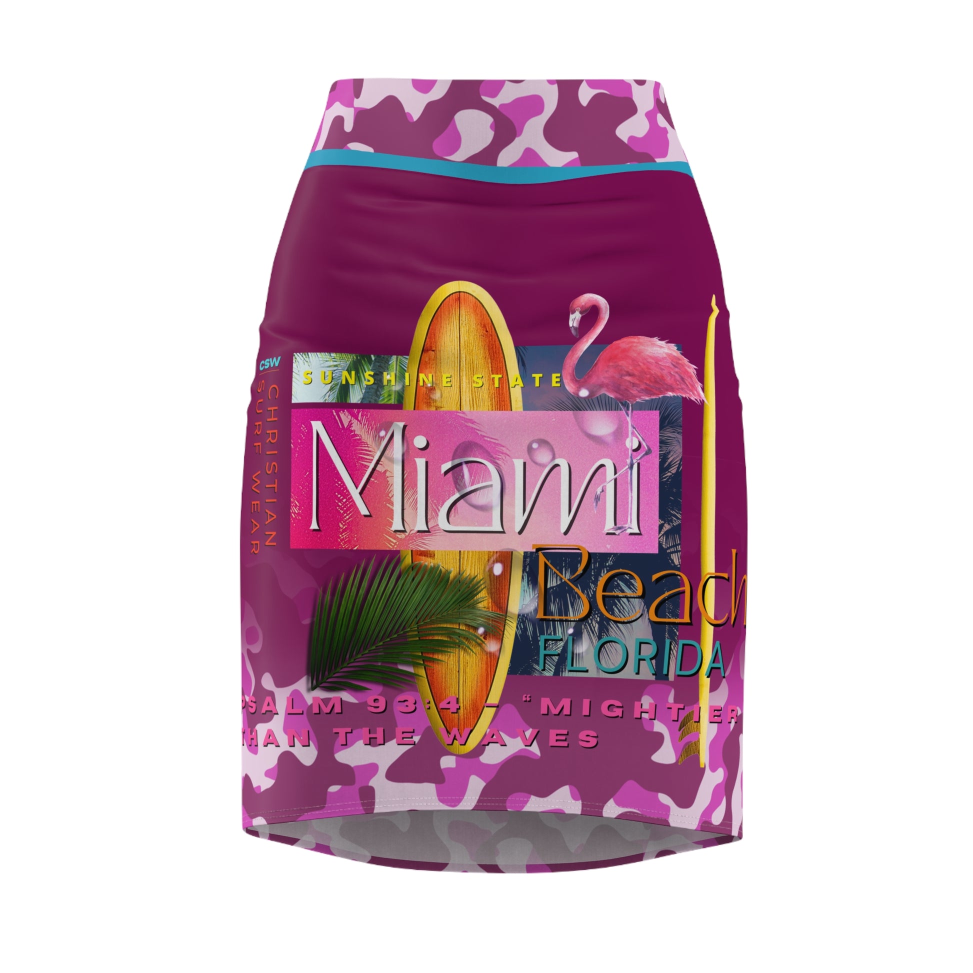 Introducing a vibrant Christian Surf Wear Vintage Militant Vibrant Miami Beach theme Pencil Skirt  that's perfect for making a statement.