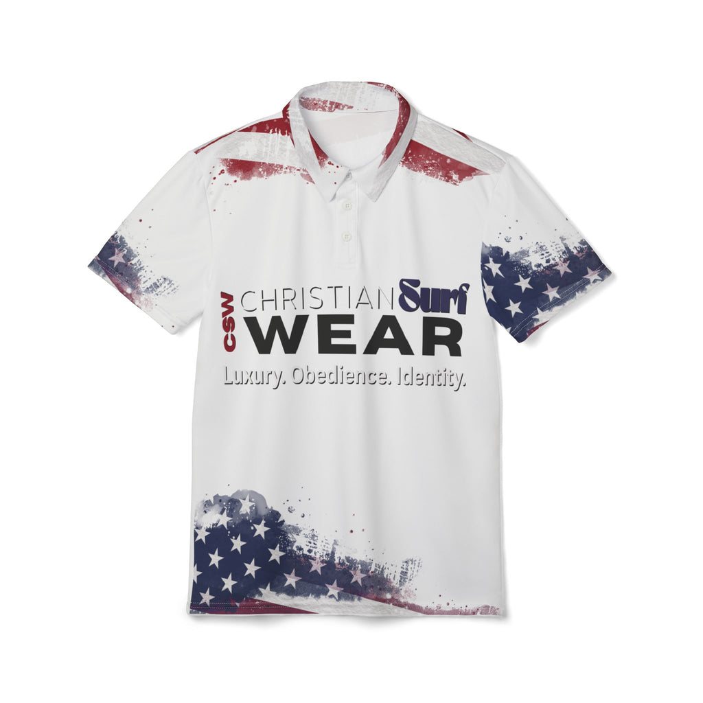 Christian Surf Wear Patriotic Unisex Polo Shirt - American Spirit, Christian Style - Perfect for Holidays, Celebrations, and Casual Wear