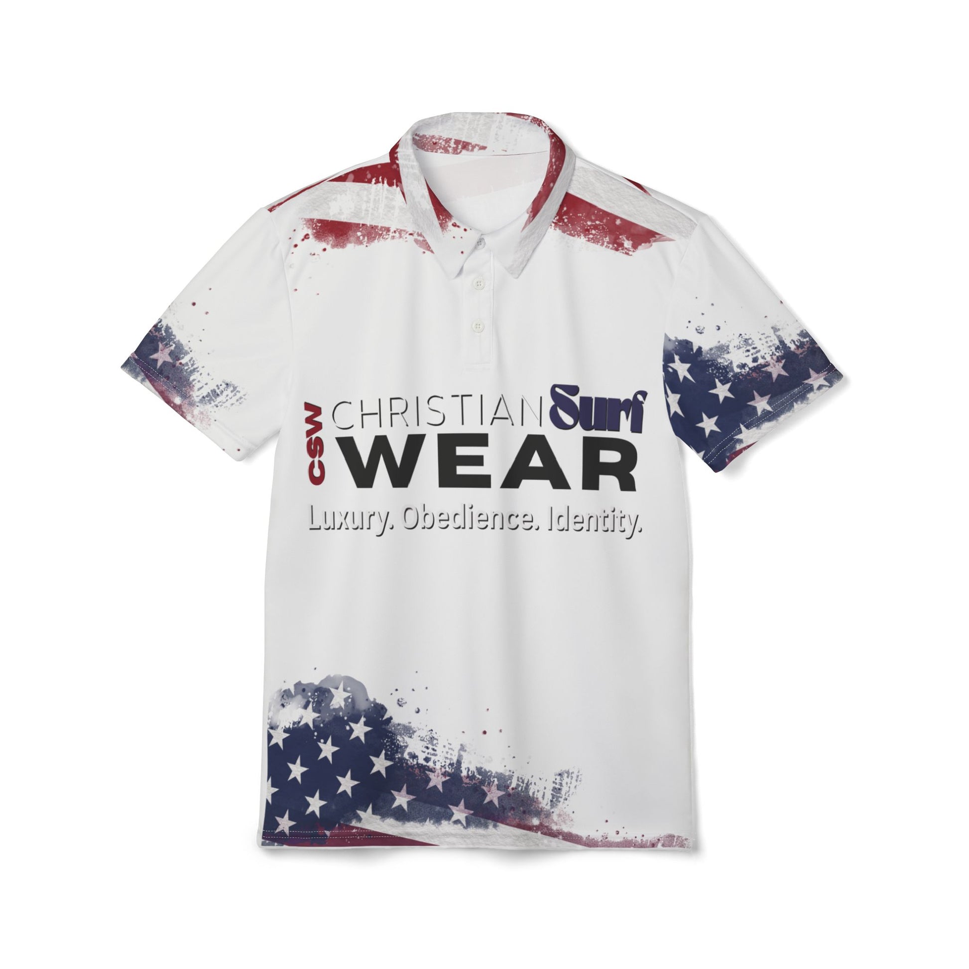 Christian Surf Wear Patriotic Unisex Polo Shirt - American Spirit, Christian Style - Perfect for Holidays, Celebrations, and Casual Wear
