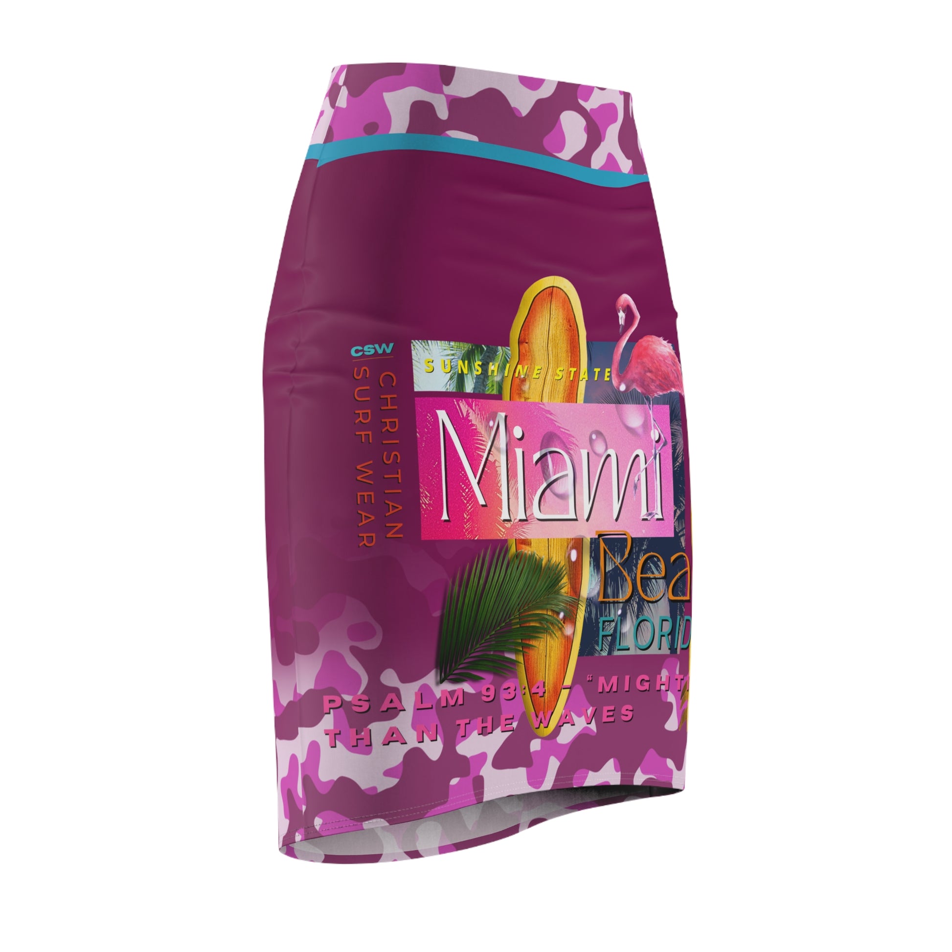 Introducing a vibrant Christian Surf Wear Vintage Militant Vibrant Miami Beach theme Pencil Skirt  that's perfect for making a statement.