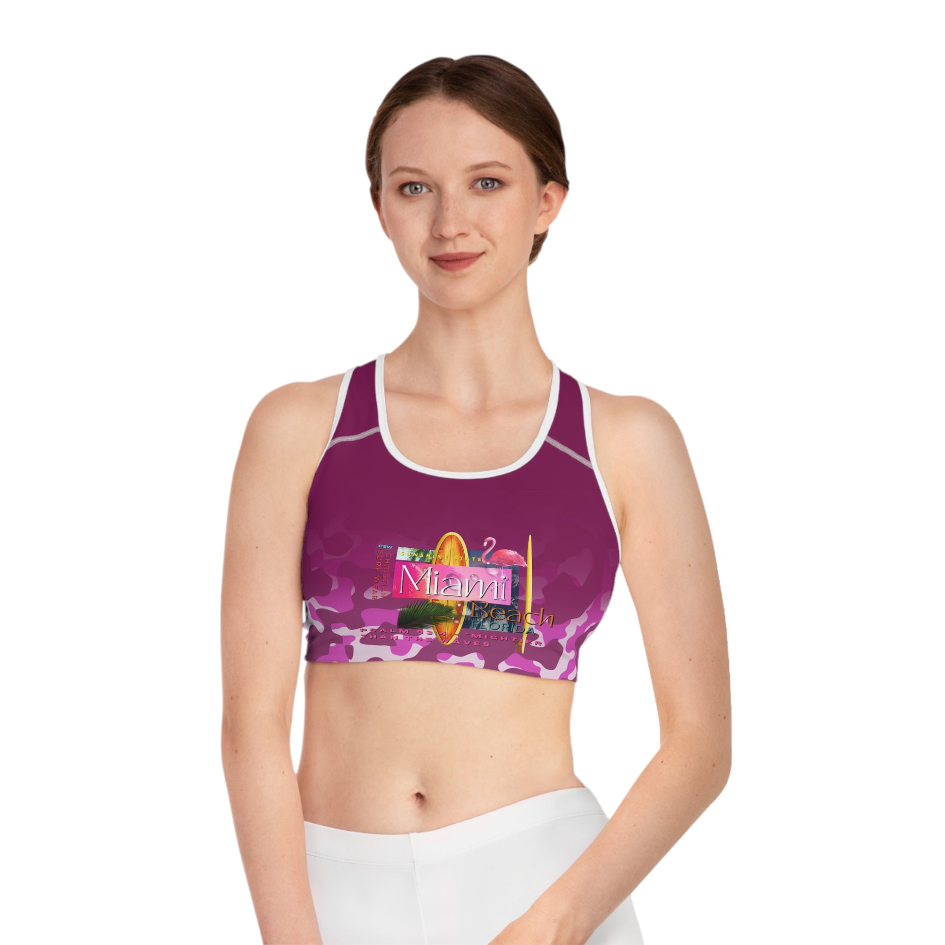 Christian Surf Wear Vintage Militant Miami Beach Camo Sports Bra