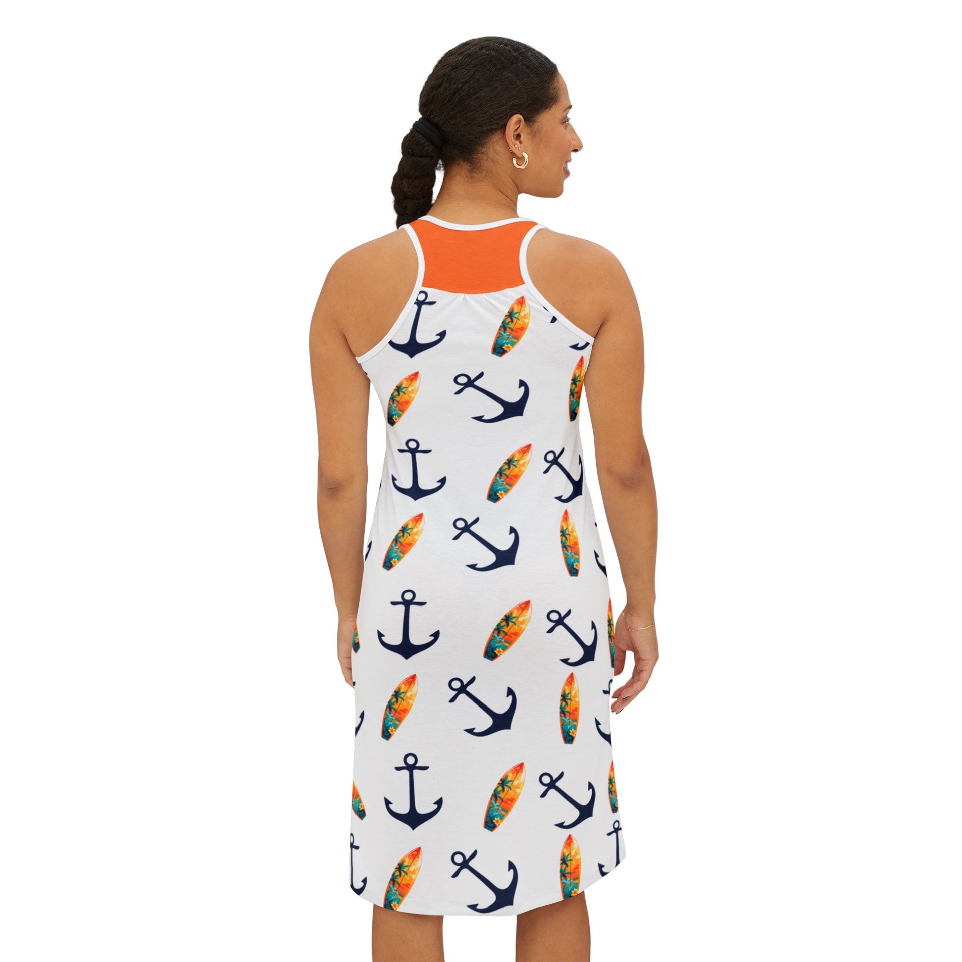 Nautical Women's Racerback Dress - Anchor Pattern, Summer Dress, Beach Wear, Vacation Outfit, Casual Sundress