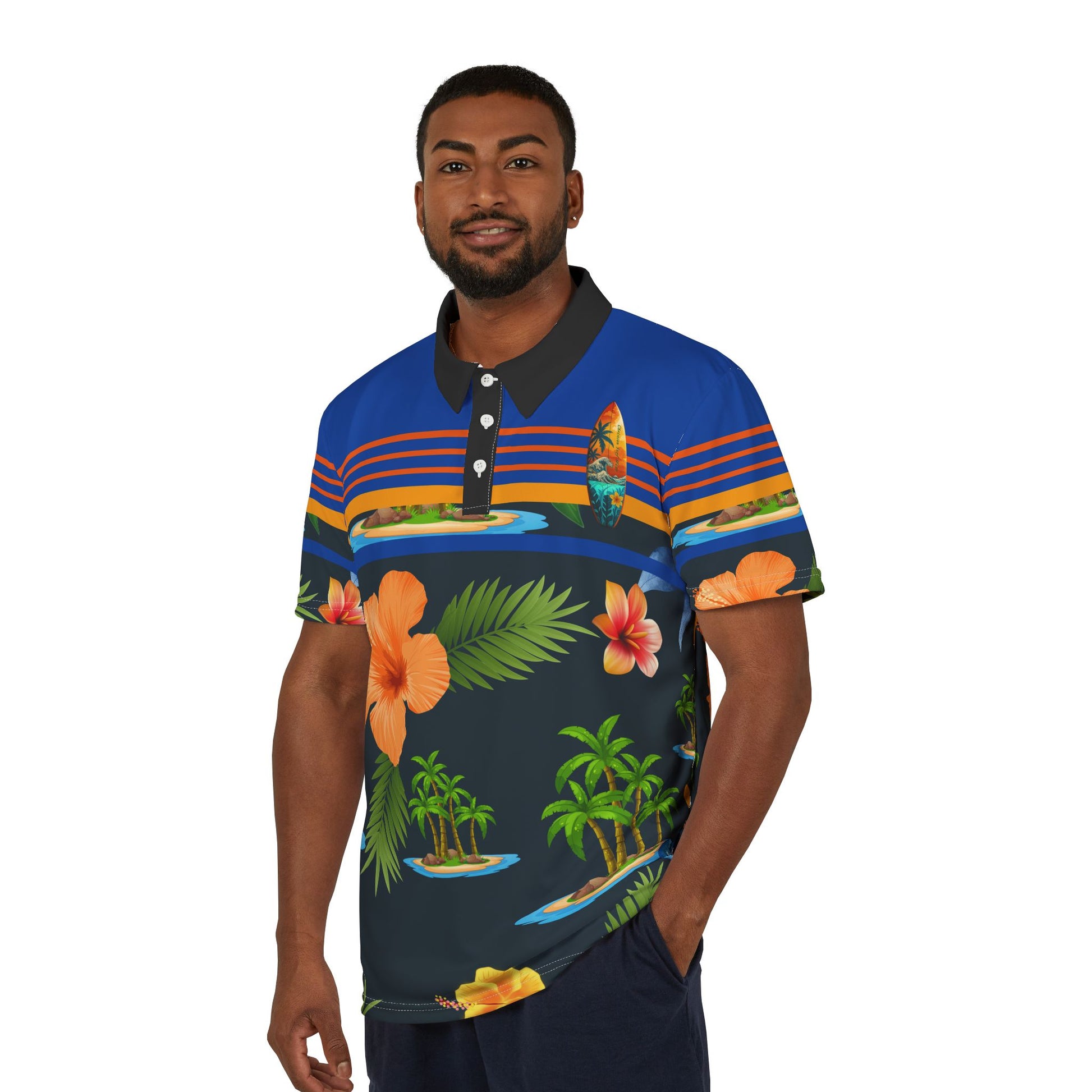 Harbor of Victory Polo – Anchor & Horizon Blue Edition, by Christian Surf Wear® Tagline: “Luxury. Obedience. Identity.”, Gift for Him, Colorful Floral Design