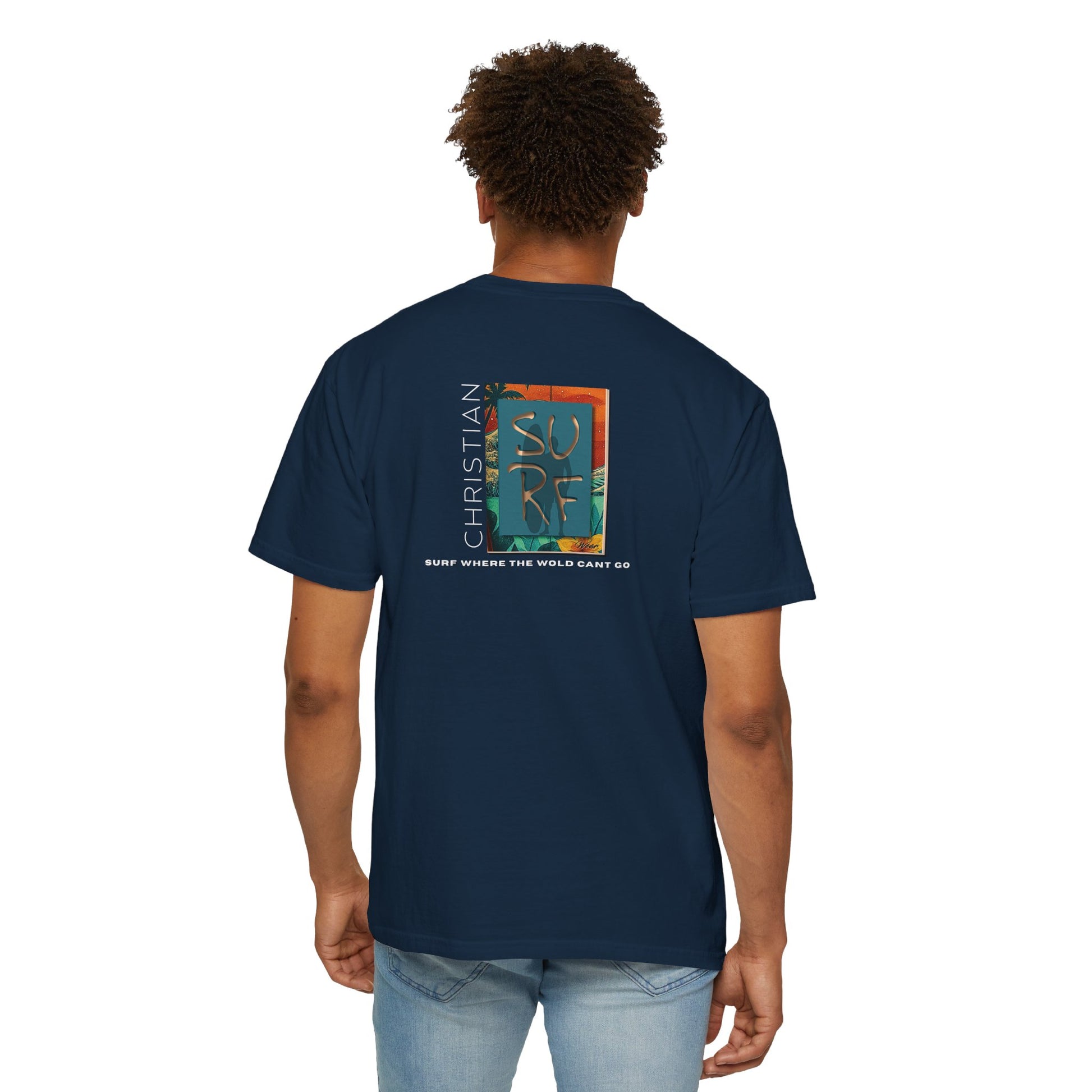 Street Wear Vintage Surf Board Graphic Art Work Unisex T-Shirt - Christian Surf Wear 'Move By Faith' Collection