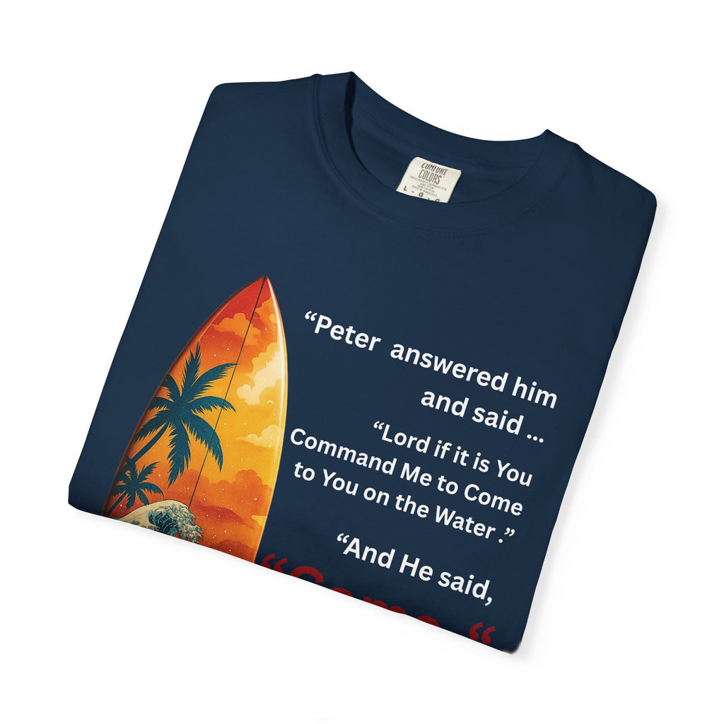 Street Wear Vintage Surf Board Graphic Art Work Unisex T-Shirt - Christian Surf Wear 'Move By Faith' Collection