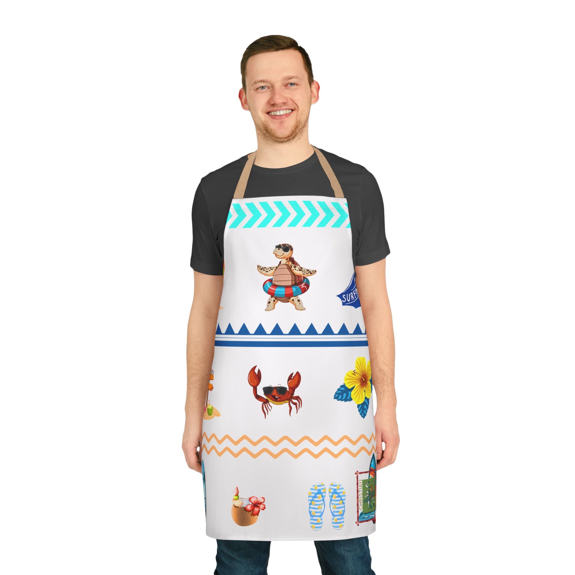 Christian Surf Wear Fun Colorful Beach-Themed Apron,Straps  come in different Colors get them all Fun Cooking Apron, Summer BBQ Gift, Unique Kitchen Accessory, Great for Grilling or Baking