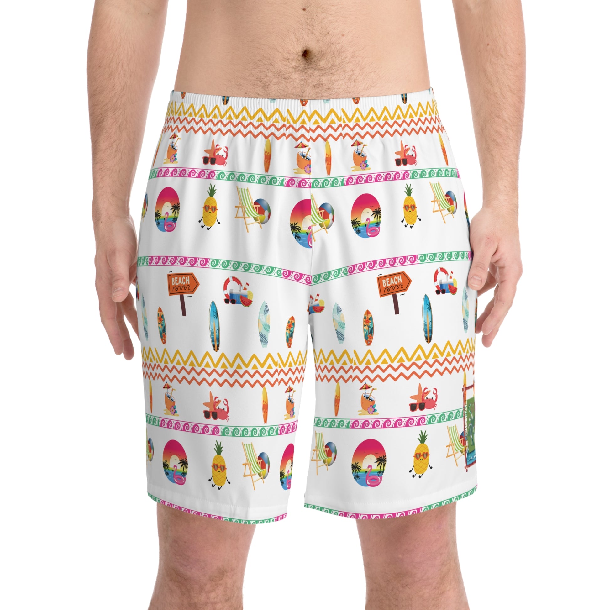 Christian Surf Wear Great Day Colorful Tropical Men's Elastic Beach Shorts, Summer Swimwear, Vacation Essentials, Pool Party Attire, Beach Day Style