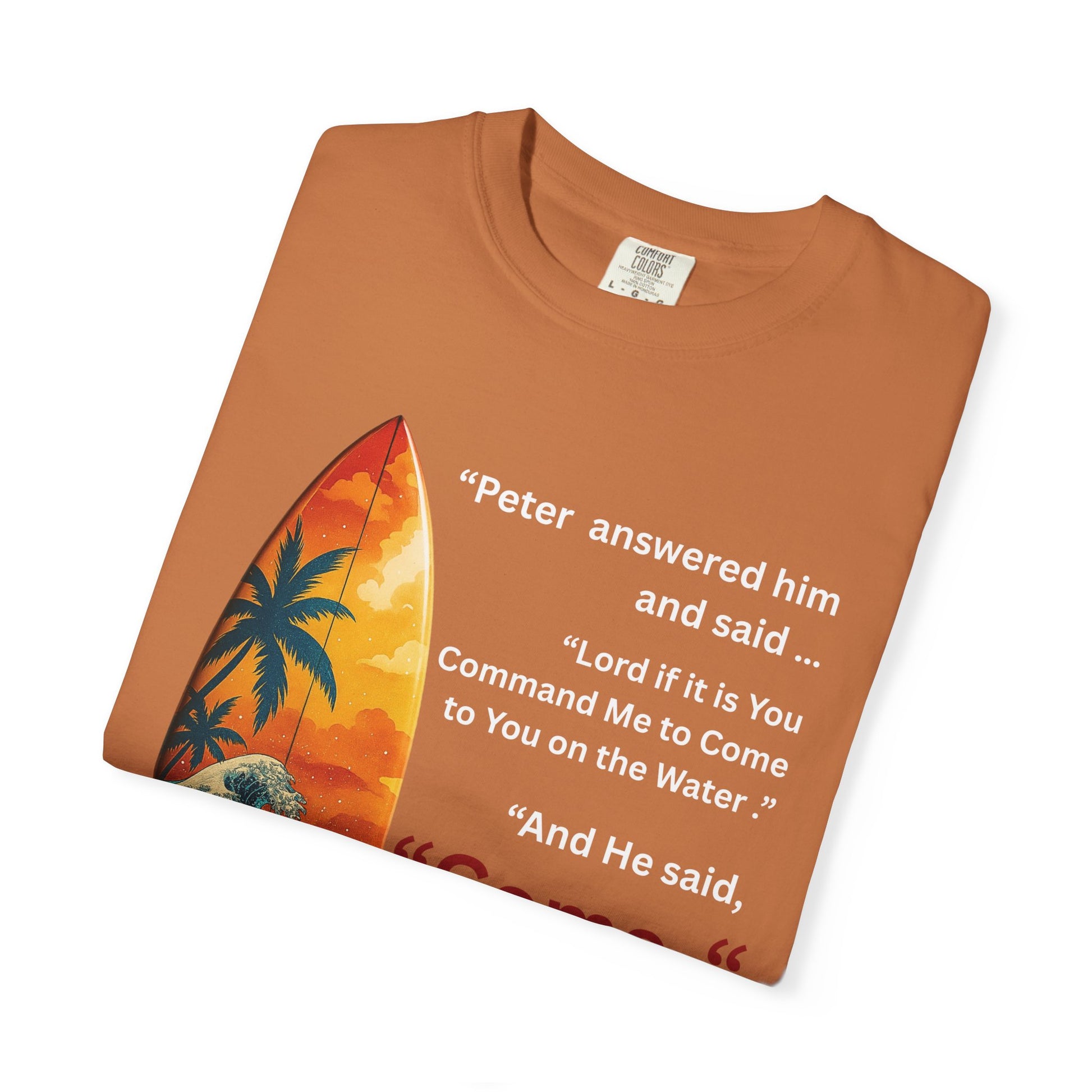 Street Wear Vintage Surf Board Graphic Art Work Unisex T-Shirt - Christian Surf Wear 'Move By Faith' Collection