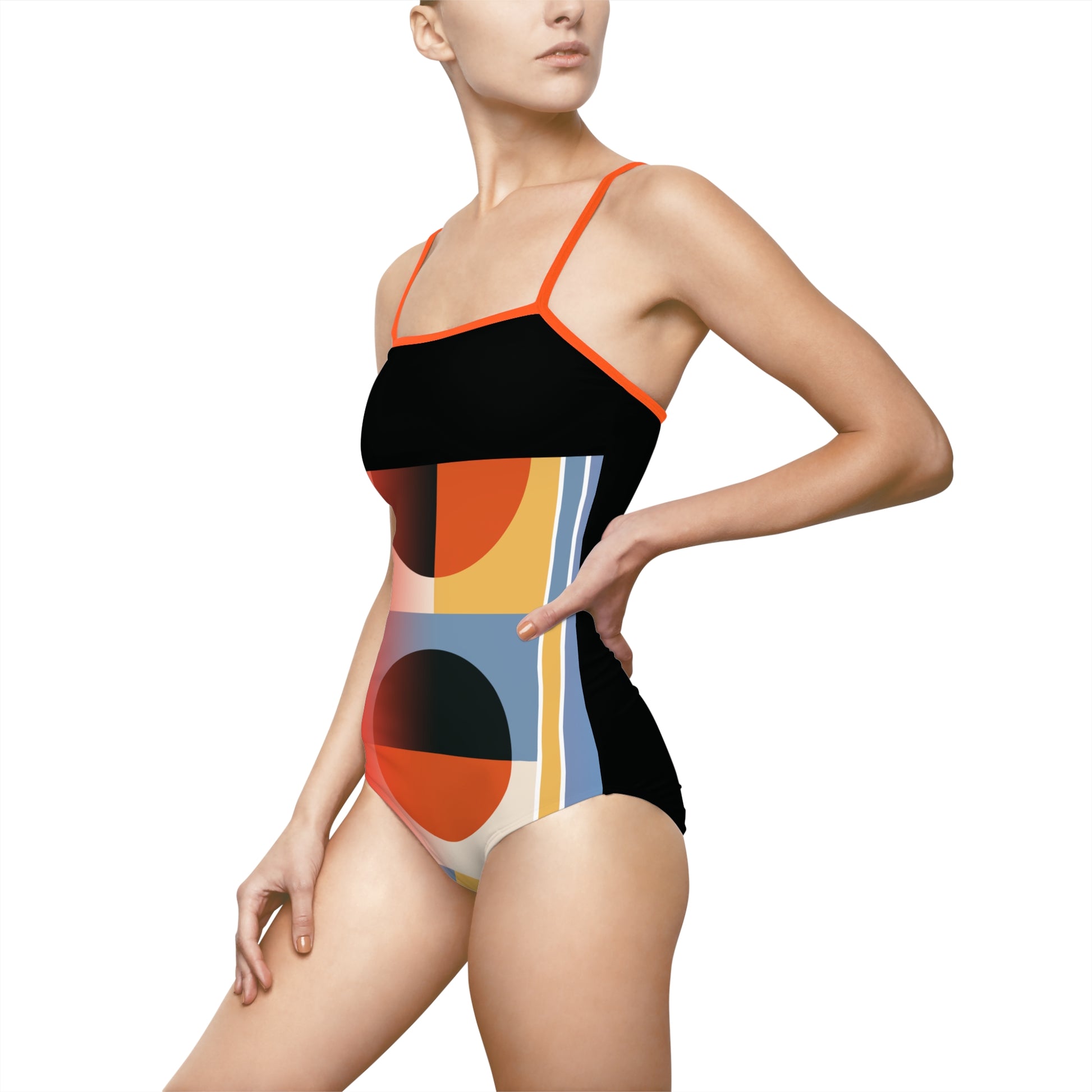 Surf Wear Modernist Graphic Stylish Women's One-Piece Swimsuit - Vibrant Geometric Design for Beach Days, Summer Vacations, Pool Parties, Swimwear Fashion, [...]