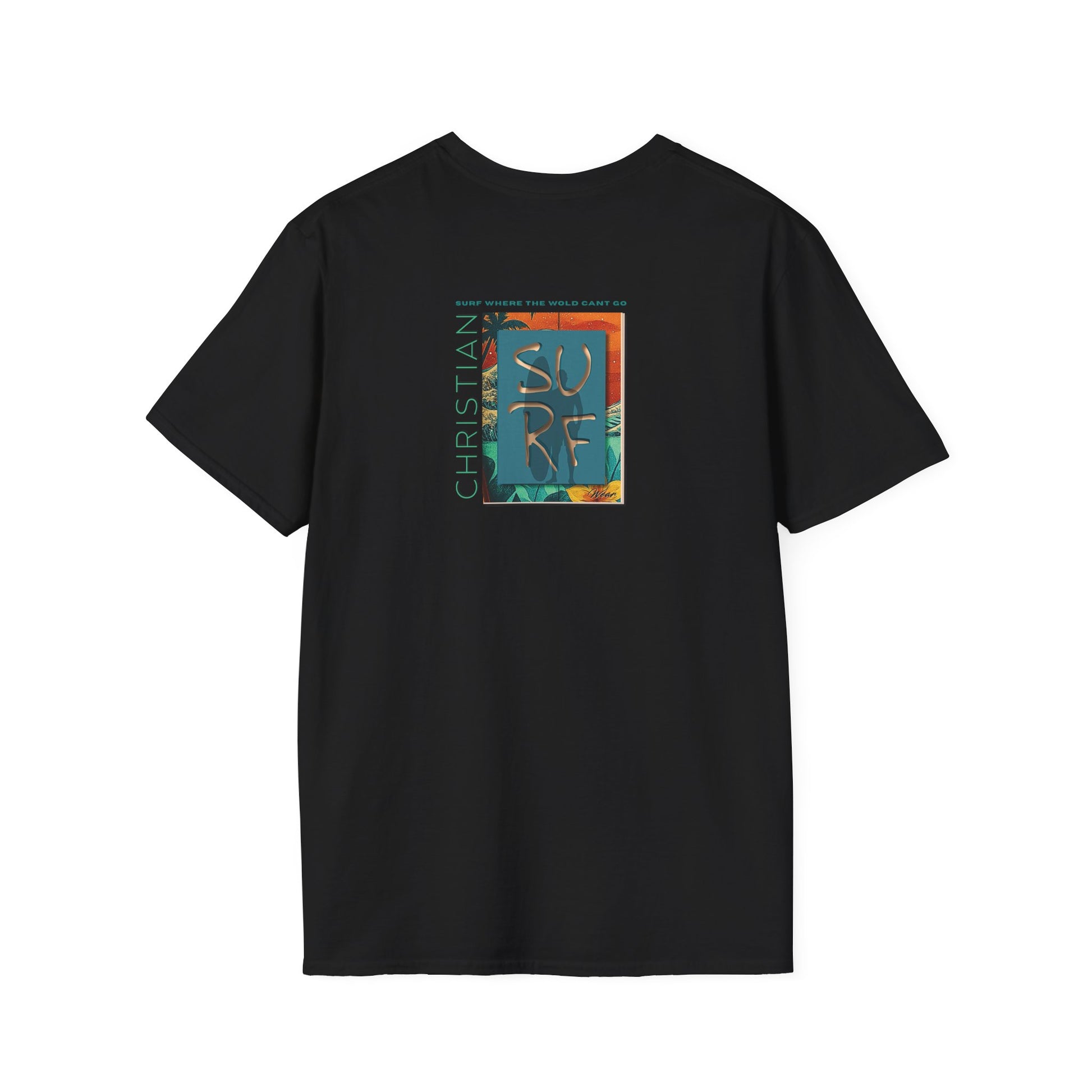 Surf Wear Typography Surf Where the World Can’t Go Graphic Surf’s Up Unisex Softstyle T-Shirt | Beach Vibes, Casual Wear, Gift for Surfers, Summer Style, Christian Apparel