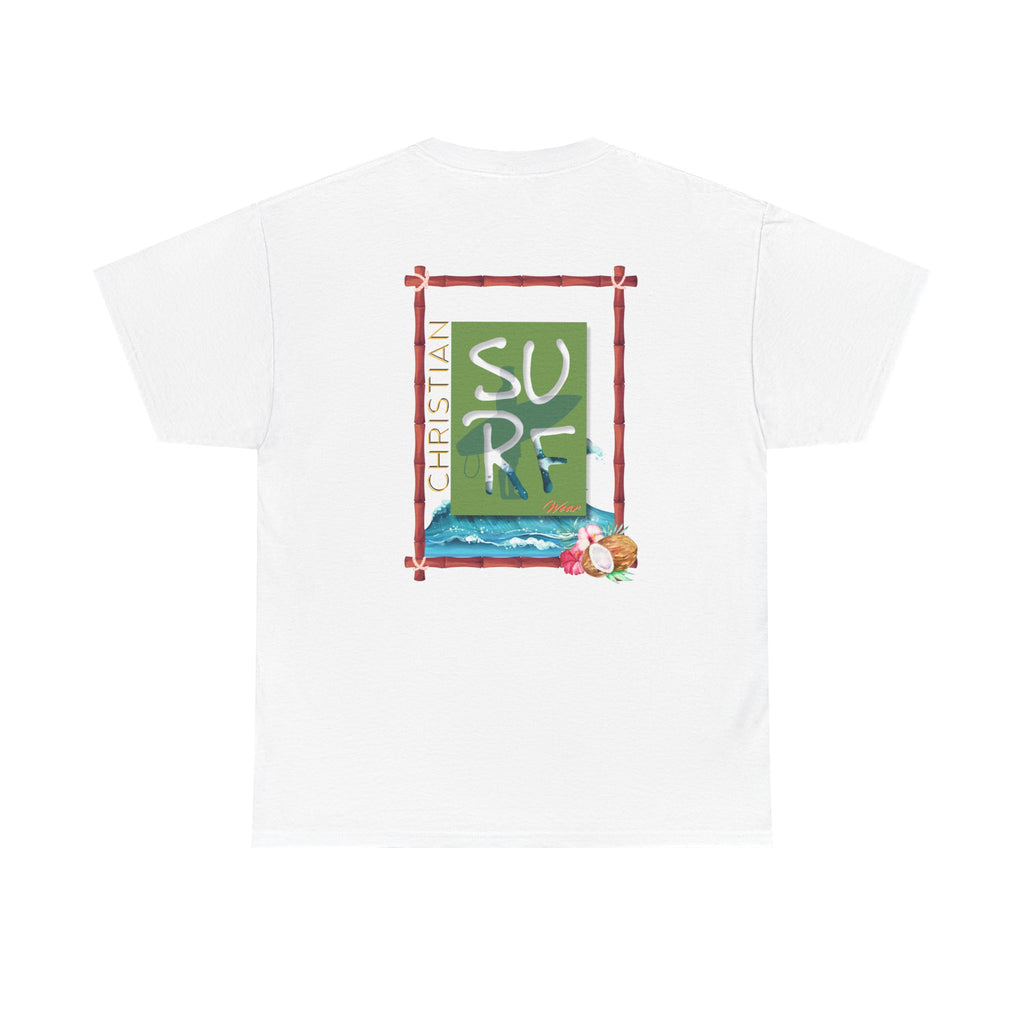 Christian Surf Unisex Heavy Cotton Tee, Faith Shirt, Beach Lover Gift, Summer Vibes Tee, Inspirational Graphic Top, Casual Wear
